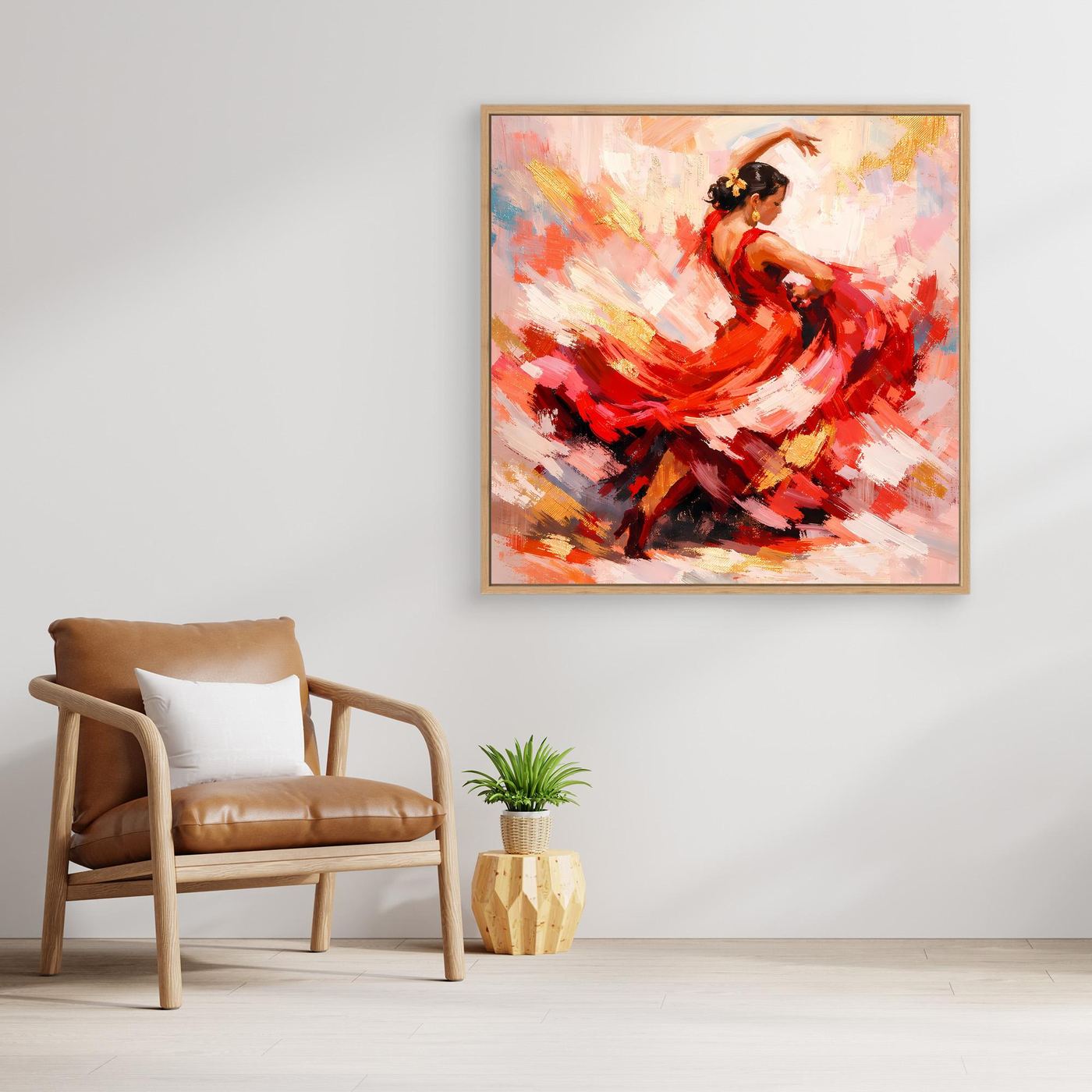 Leinwandbild Flamenco-Tänzerin, abstrakt in Rot und Schwarz, mit Holzrahmen