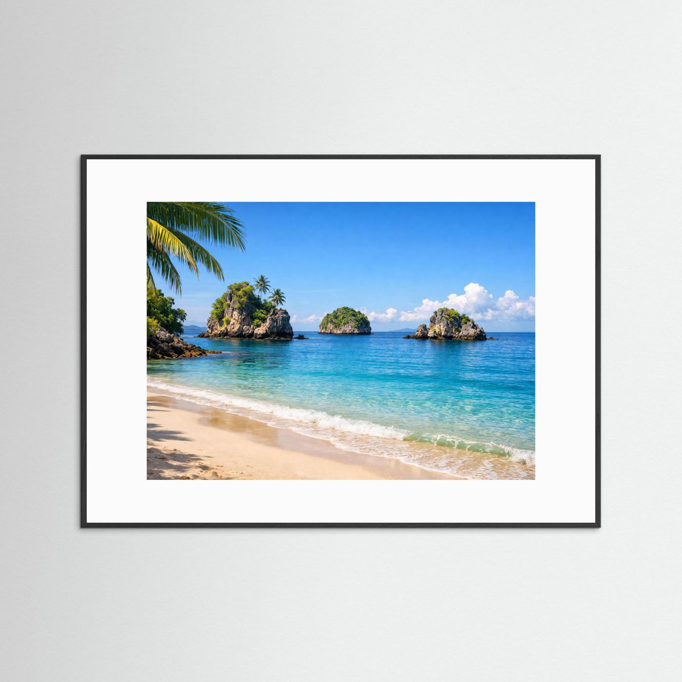 Tropischer Traumstrand mit Palmeninseln | Südsee & Ozean Poster Querformat