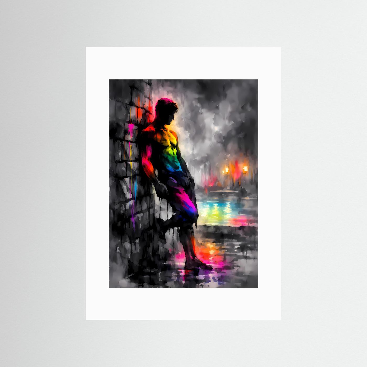 Licht in der Dunkelheit | Modernes Regenbogen Silhouette Poster | Abstraktes Kunstposter Hochformat