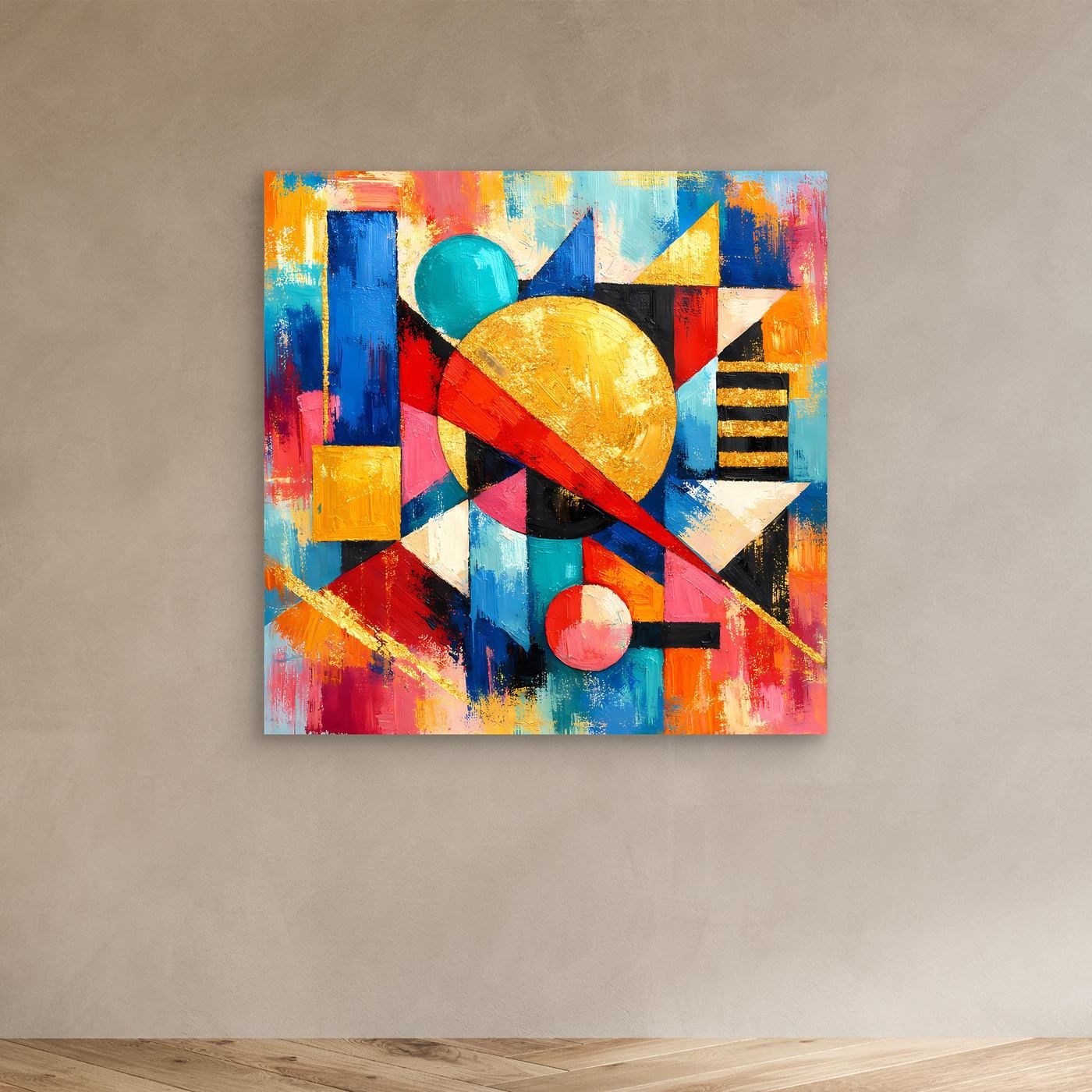 Leinwandbild ohne Rahmen mit abstrakten geometrischen Formen, farbige Flächen und Kreise