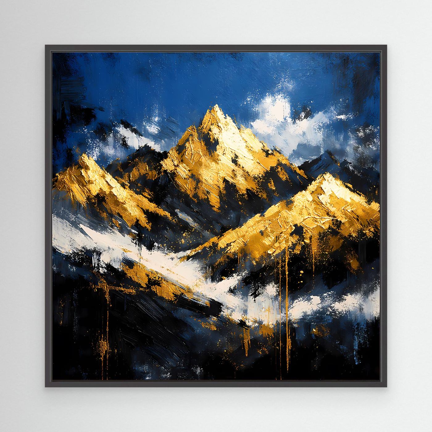 Leinwand Abstraktes Berggemälde in Blau und Gold | Modernes Berge Wandbild