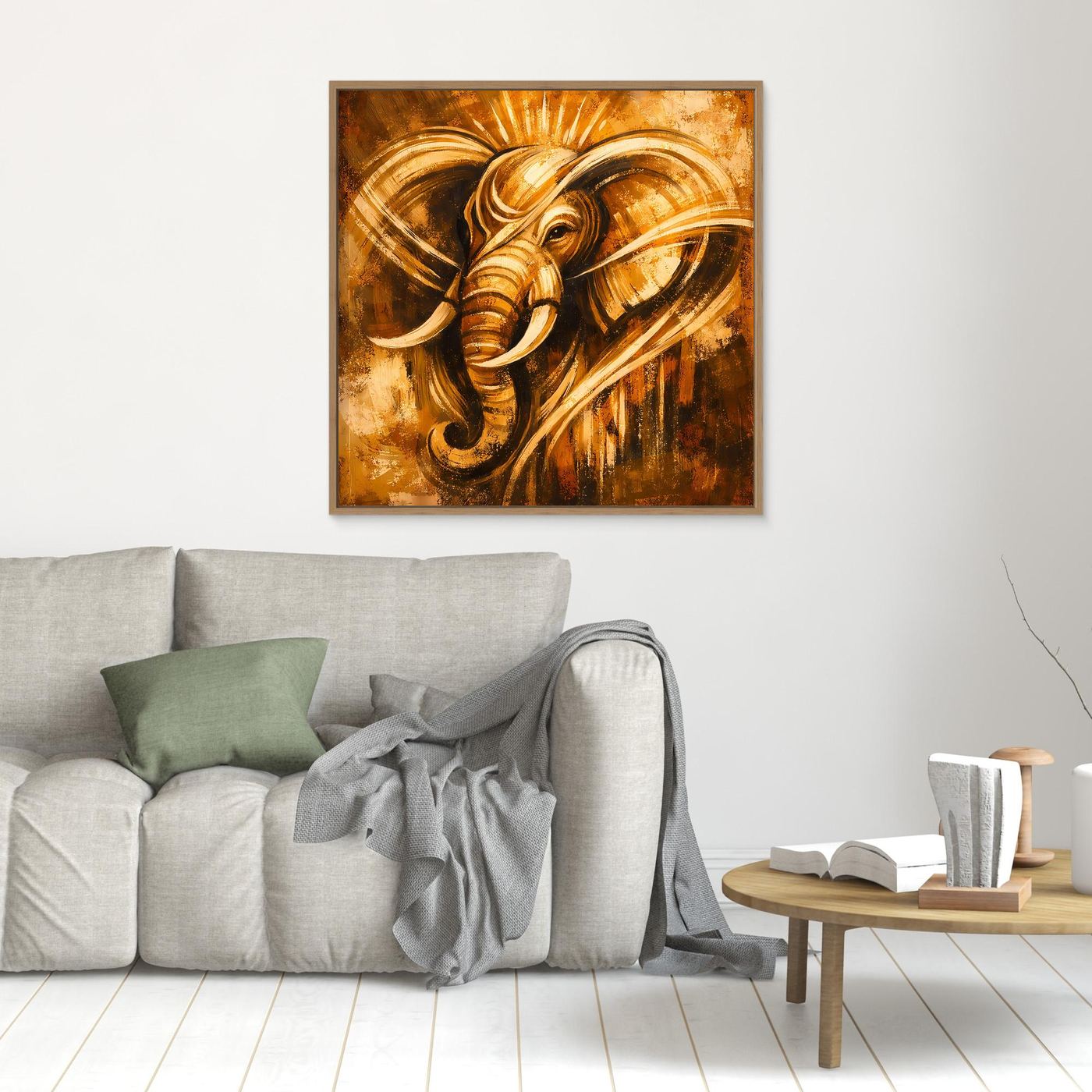 Leinwand Goldener Elefant Ganesha-Stil | Abstraktes Modern Art Tier Wandbild