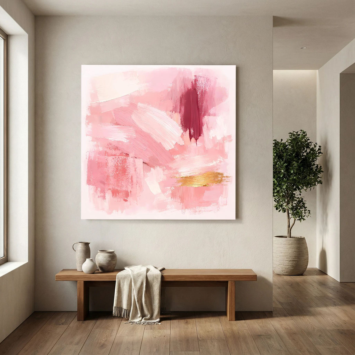 Leinwand Abstraktes Gemälde in Rosa und Gold | Modernes Elegantes Wandbild Pastell
