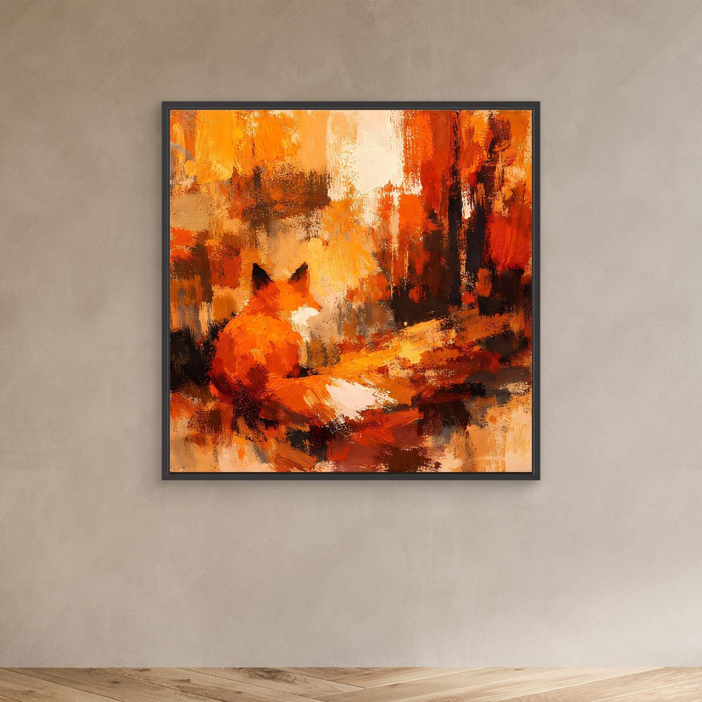 Premium Leinwand Abstrakter Fuchs im Wald | Modernes Kunst Poster Herbstliche Wanddeko