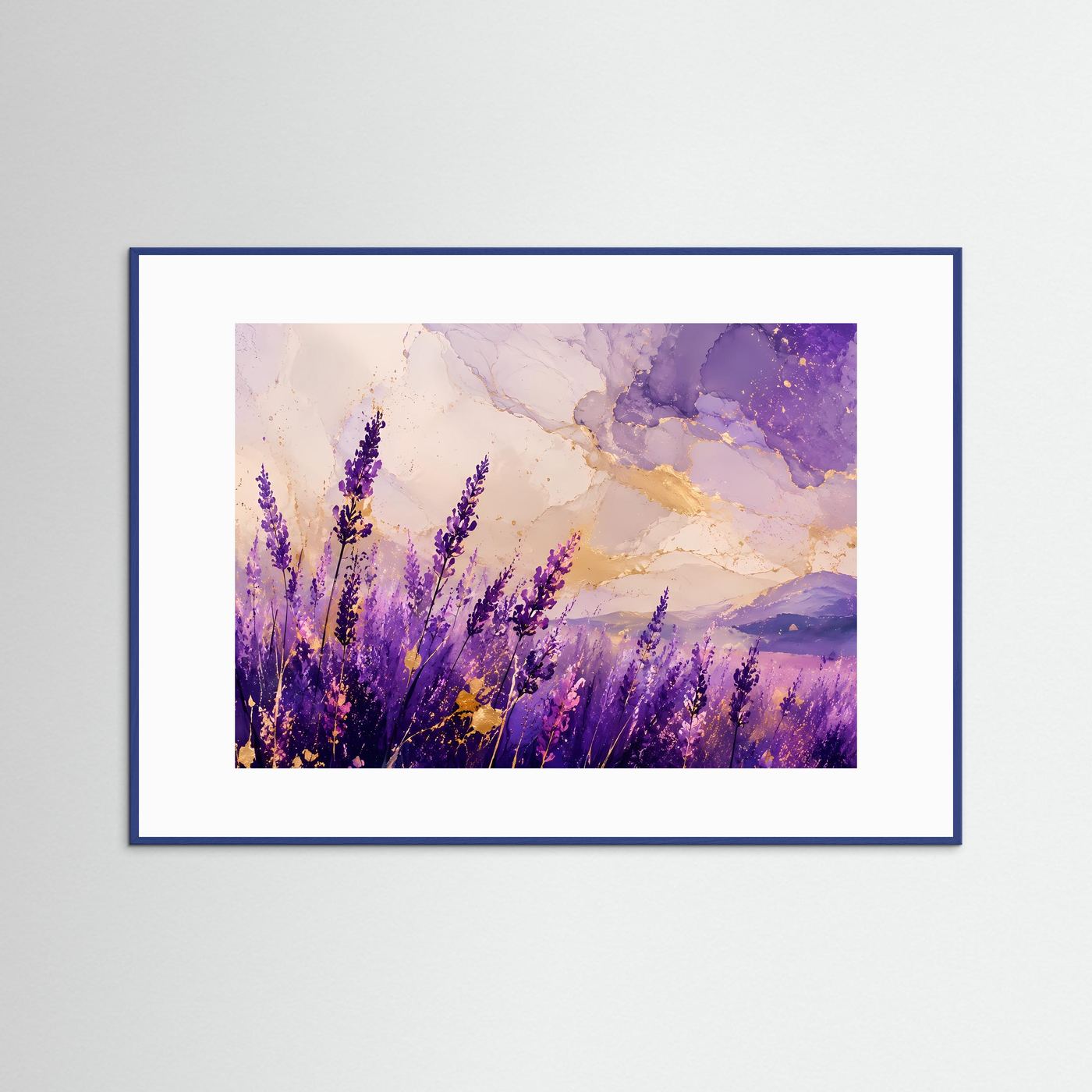 Lavendelfeld Poster | Abstrakte Lavendel Landschaft | Lila Blumen Wandbild | Gold Akzent Kunst | Premium Leinwandbild