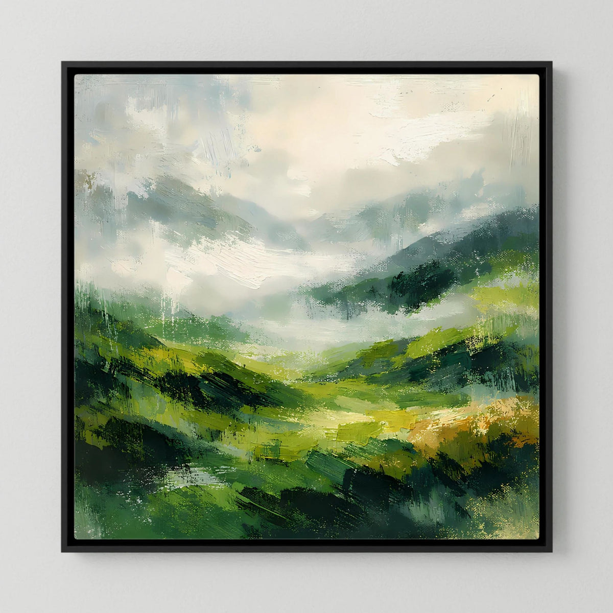 Leinwand Abstraktes Hügellandschaft Gemälde | Modernes Grünes Tal Wandbild Natur
