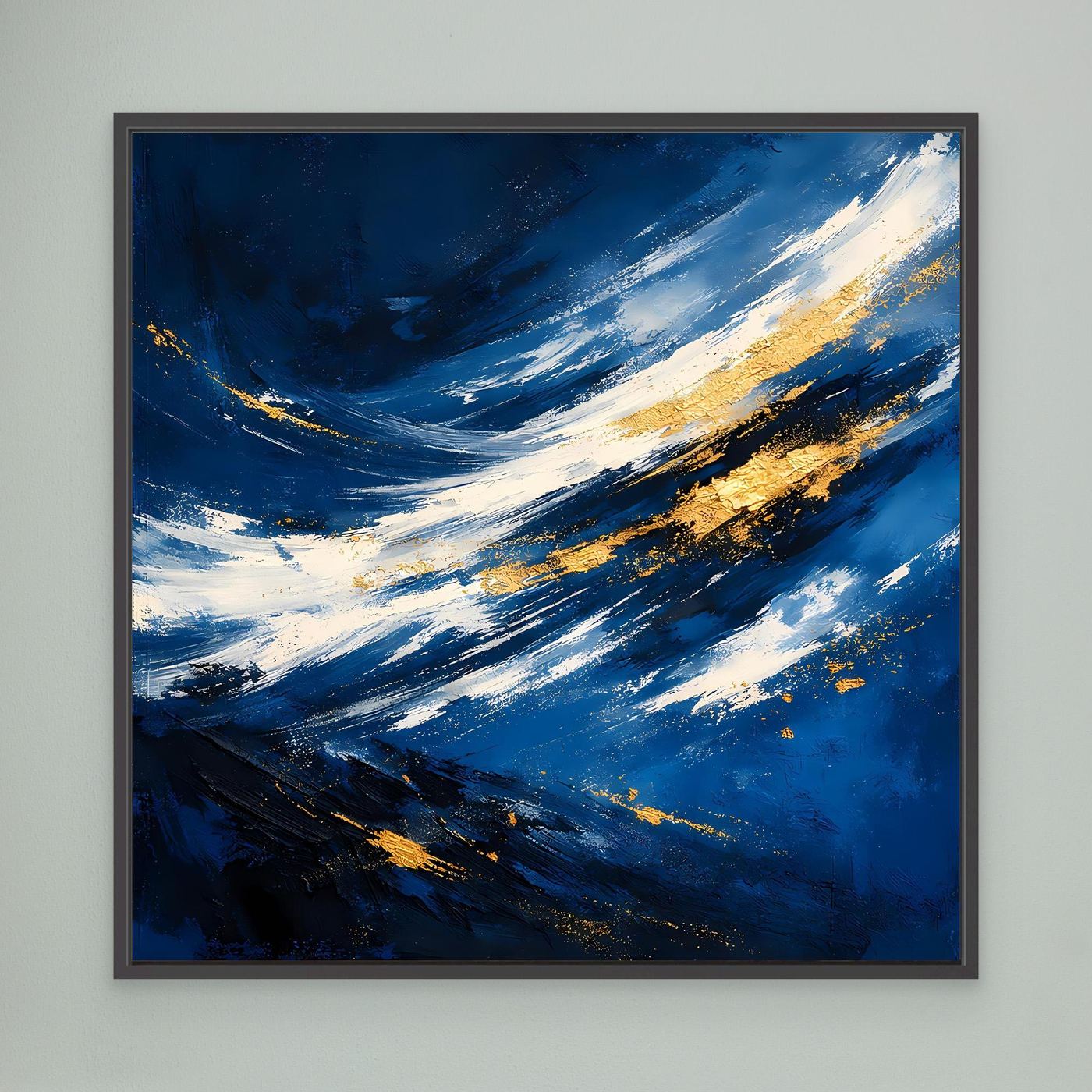 Leinwand Abstraktes Meeresgemälde in Dunkelblau und Gold | Modernes Ozean Wandbild