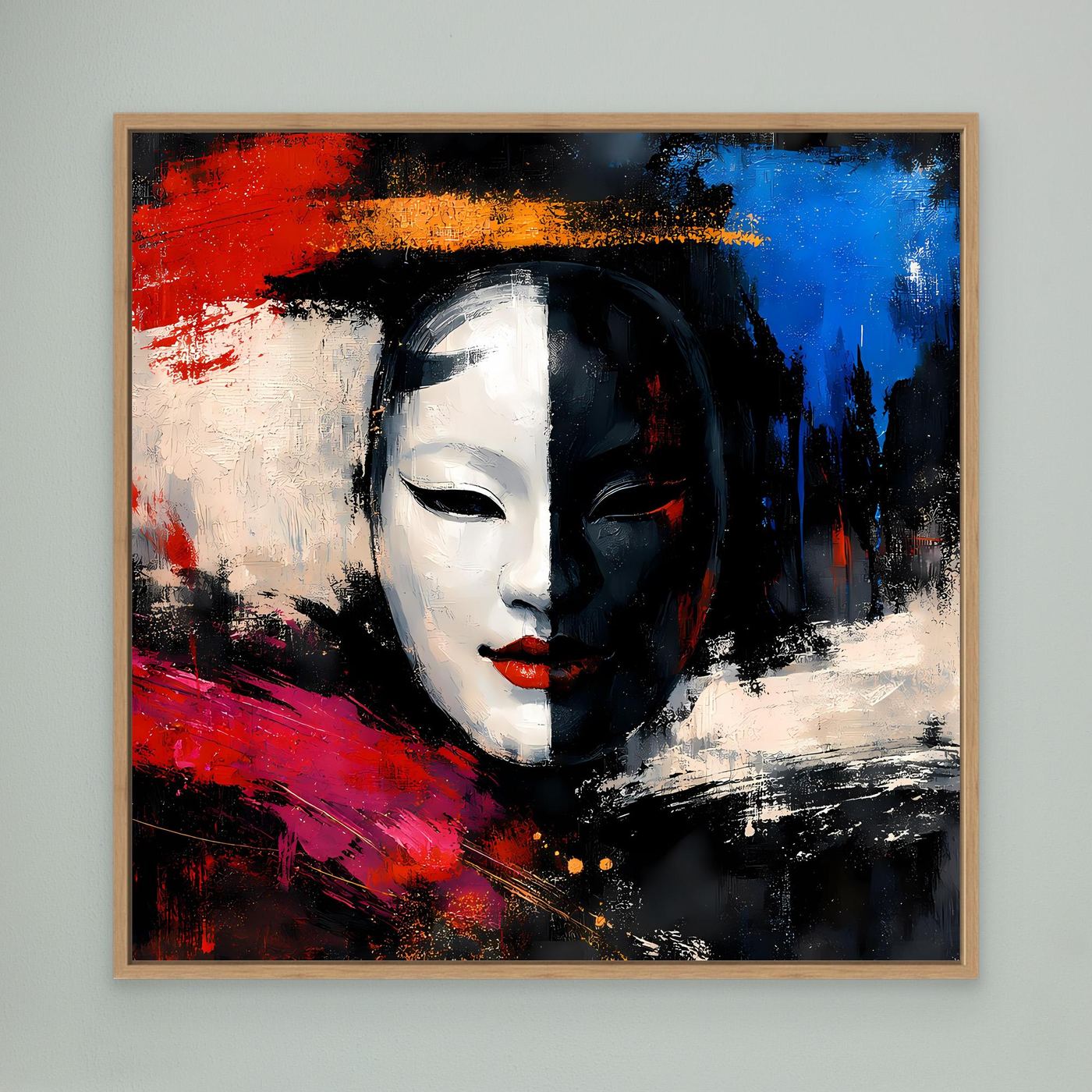 Leinwand Geisha-Maske im Pop-Art-Stil | Modernes Abstraktes Wandbild
