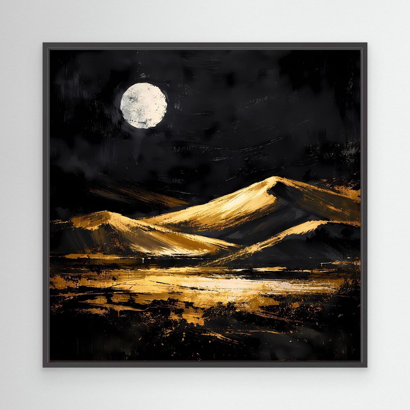 Leinwand Goldene Wüstendünen bei Vollmond | Modernes Abstraktes Landschafts Wandbild