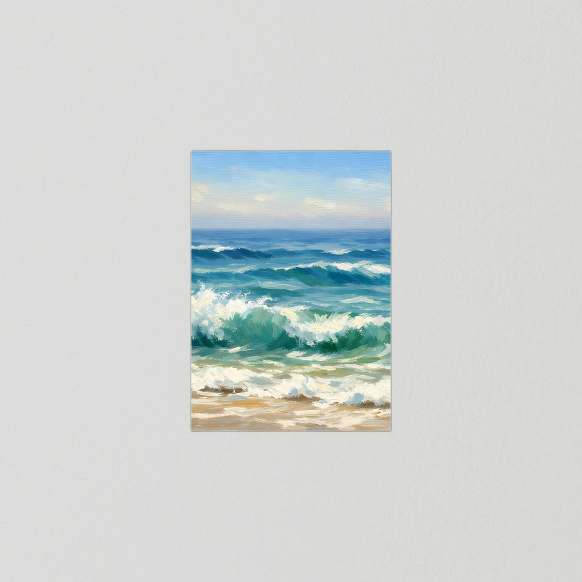 Wandbild-Poster mit dynamischen Meereswellen und Sandstrand im Hochformat