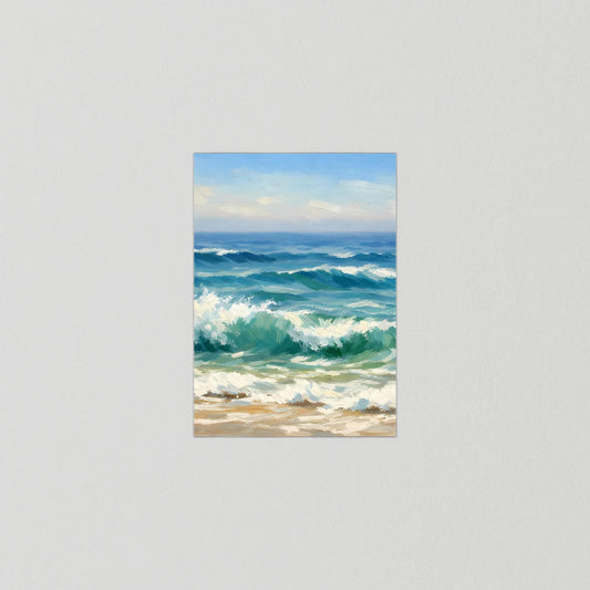 Wandbild-Poster mit dynamischen Meereswellen und Sandstrand im Hochformat