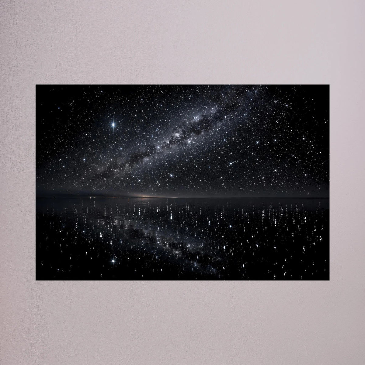 Wandposter Sternenhimmel über spiegelndem See, Querformat