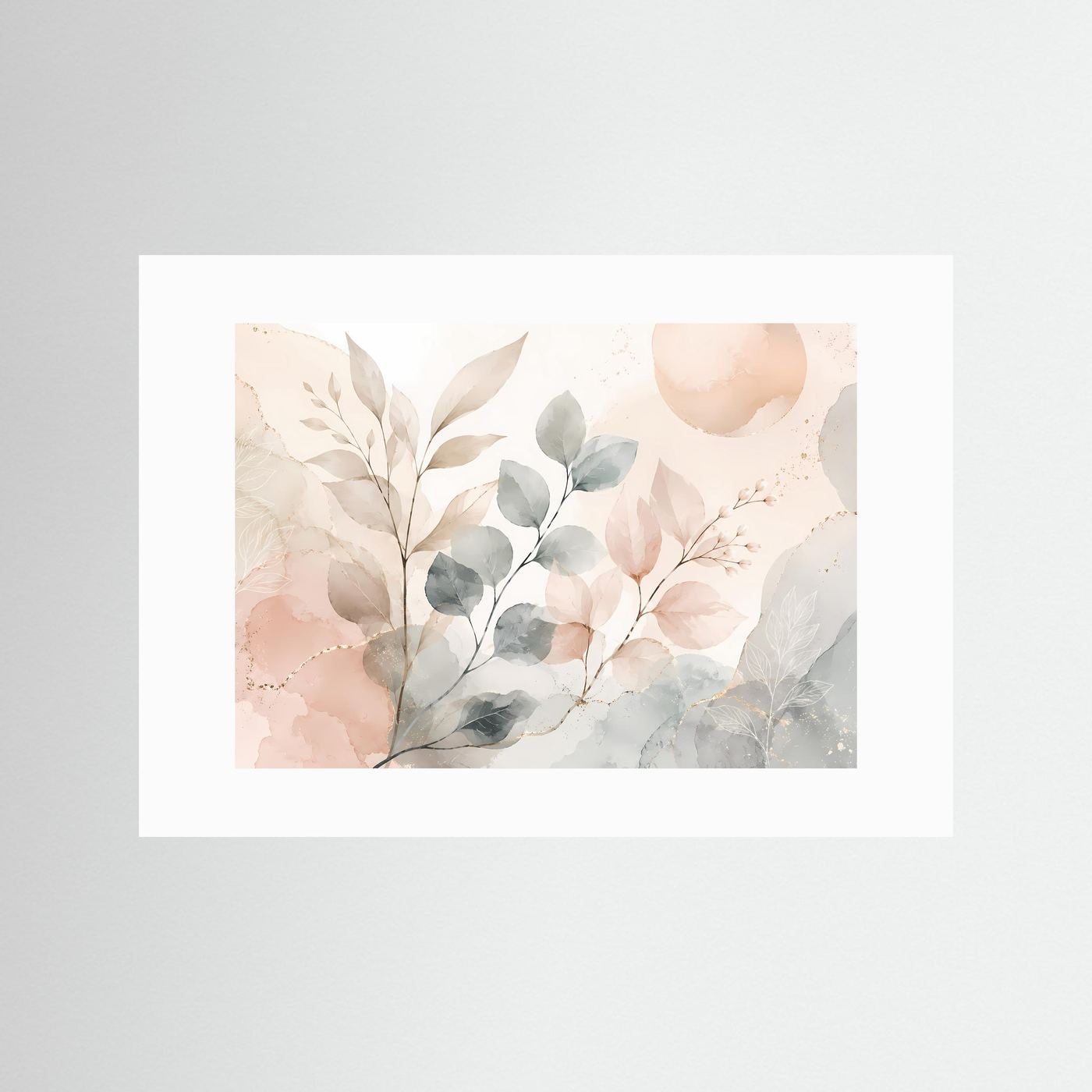 Botanische Aquarell Blätter Poster | Pastell Pflanzen Wandkunst | Minimalistische Botanical Art | Beige Salbeigrün Leinwand | Modernes Naturbild