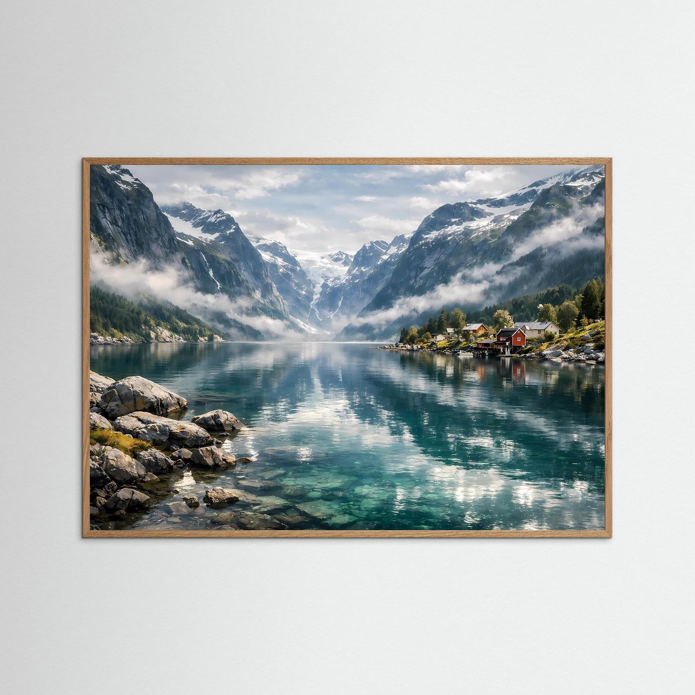 Norwegischer Fjord & Idyllisches Küstendorf | Panorama Natur & Landschafts Poster Querformat