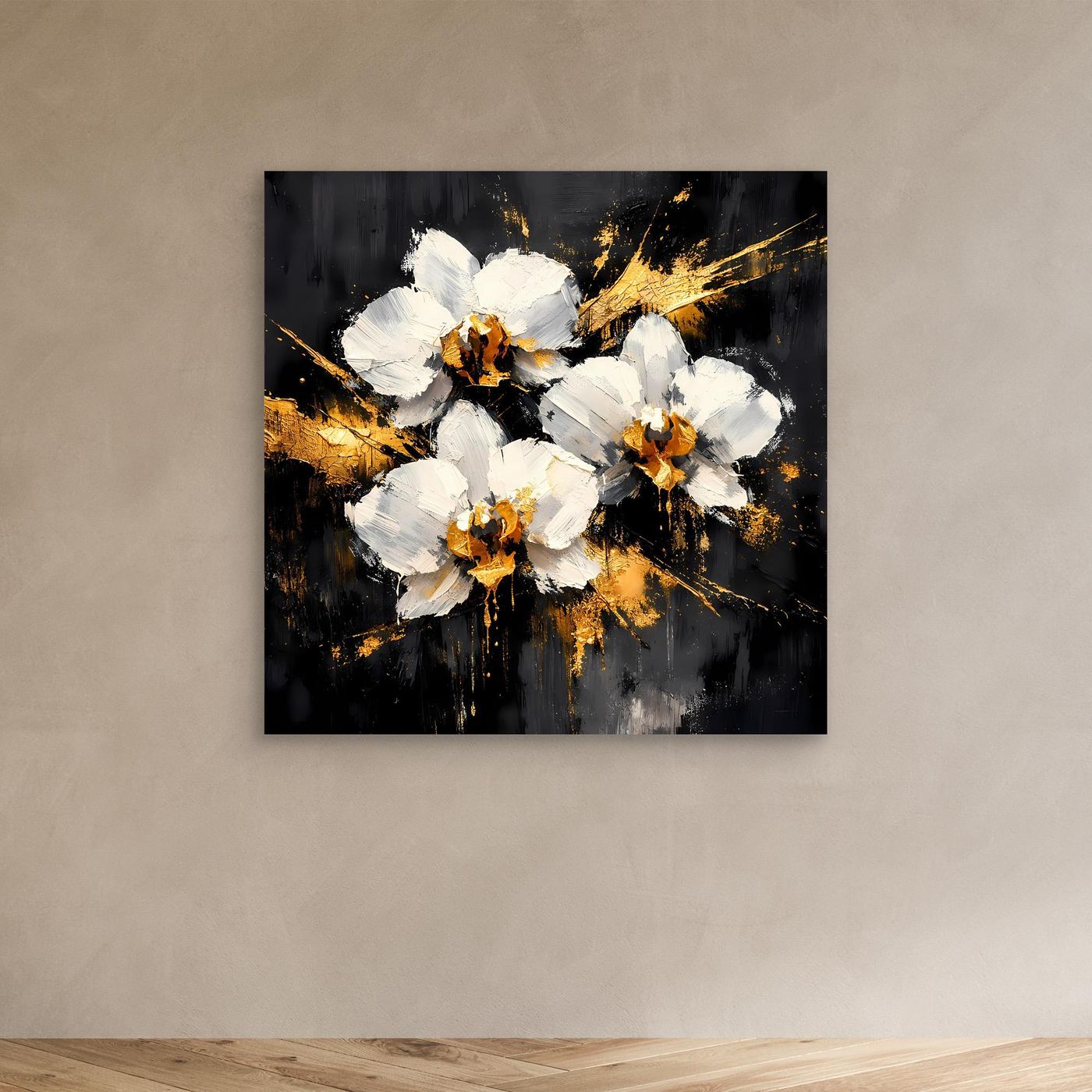 Leinwand Elegante Orchideen in Weiß und Gold | Modernes Abstraktes Blumen Wandbild
