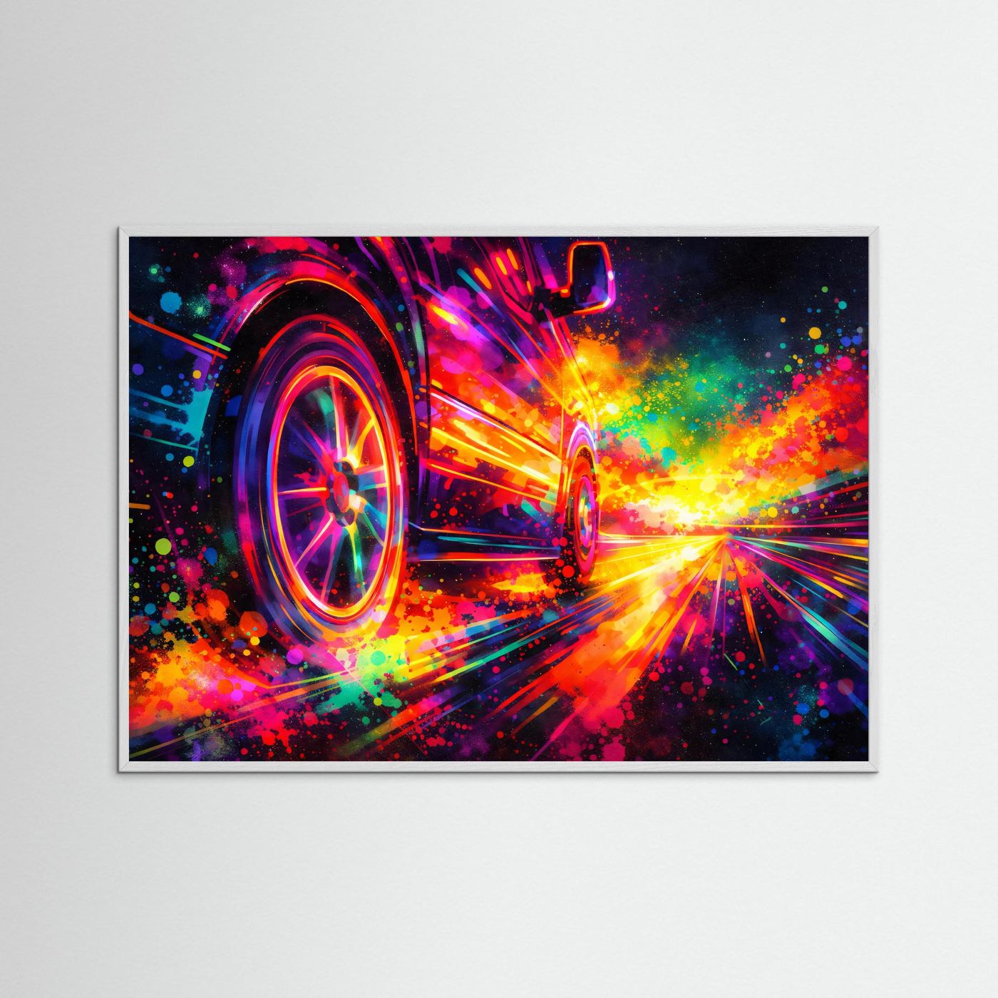 Dynamischer Offroad Van in Neon Farben | Neon Pop Art & Buntes Auto Wandbild Querformat