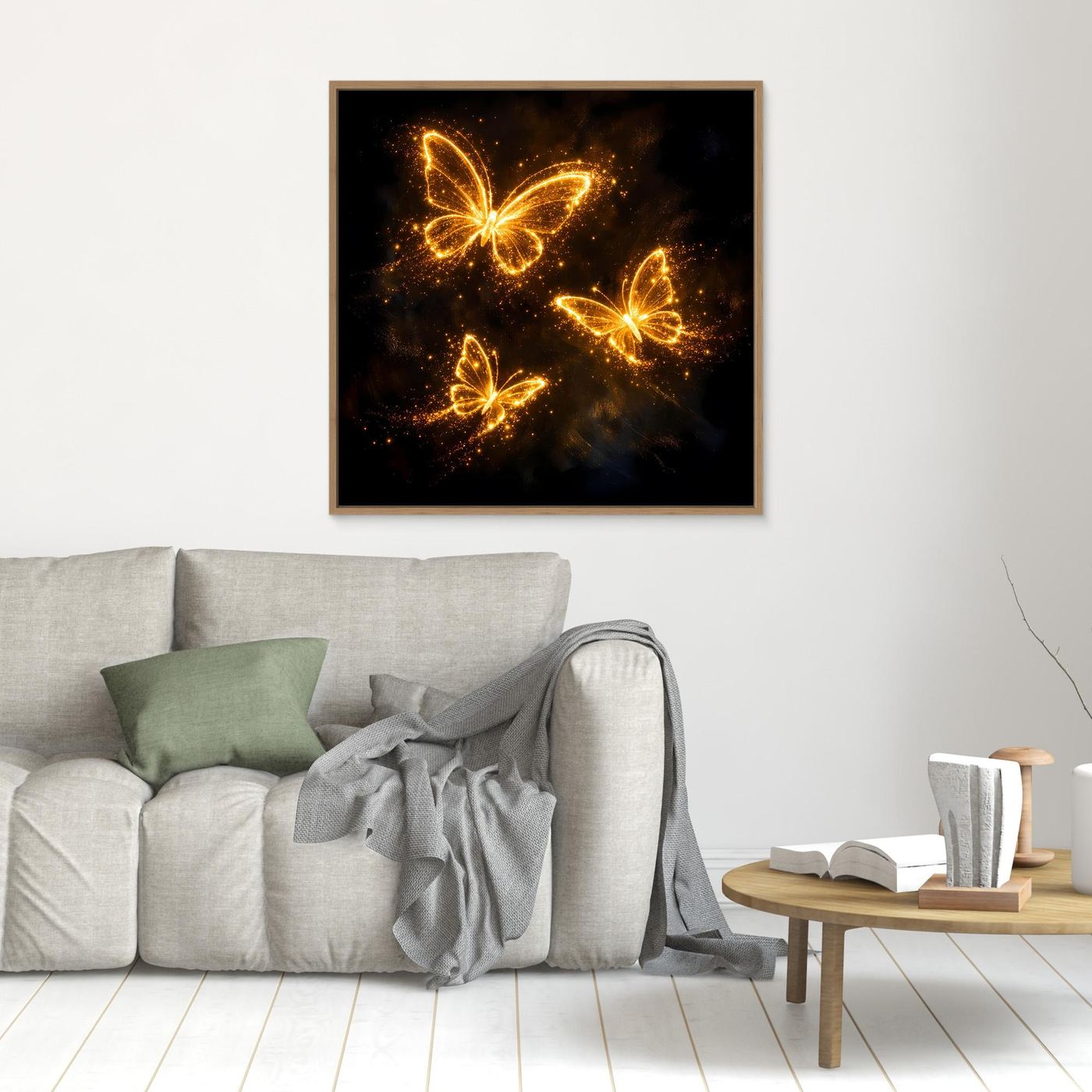 Premium Leinwand Leuchtende Schmetterlinge in Gold | Elegantes Fantasy Wandbild abstrakt