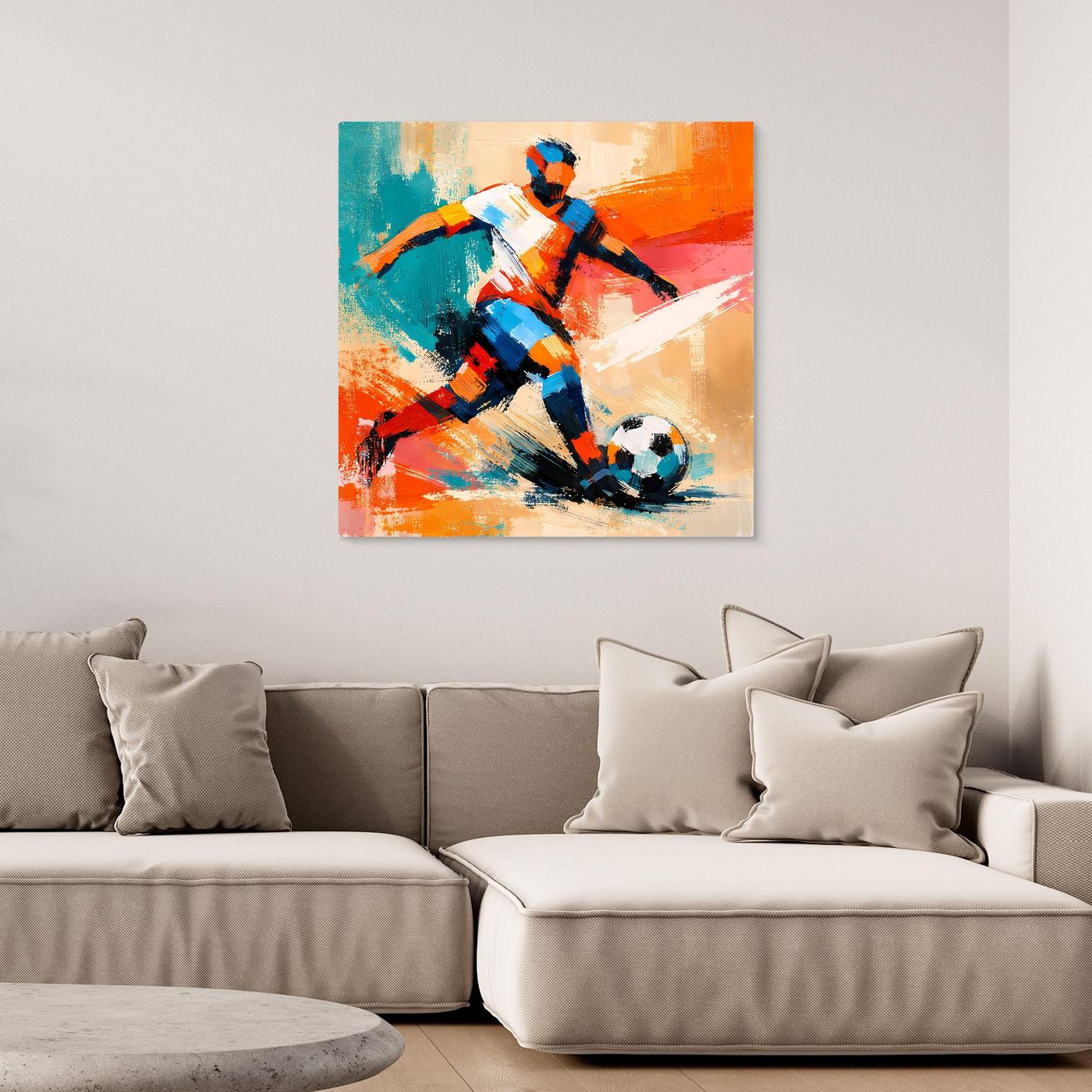 Leinwand Dynamischer Fußballspieler in Aktion | Abstraktes Sport & Fußball Wandbild
