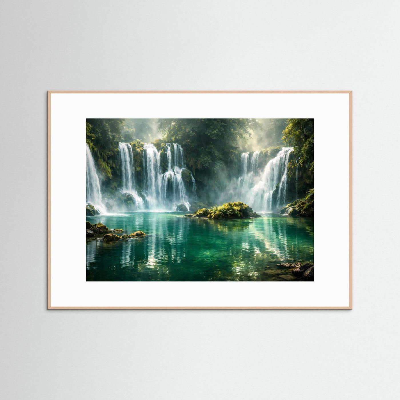 Idyllische Wasserfälle im Dschungel | Türkiser See & Natur Poster Querformat