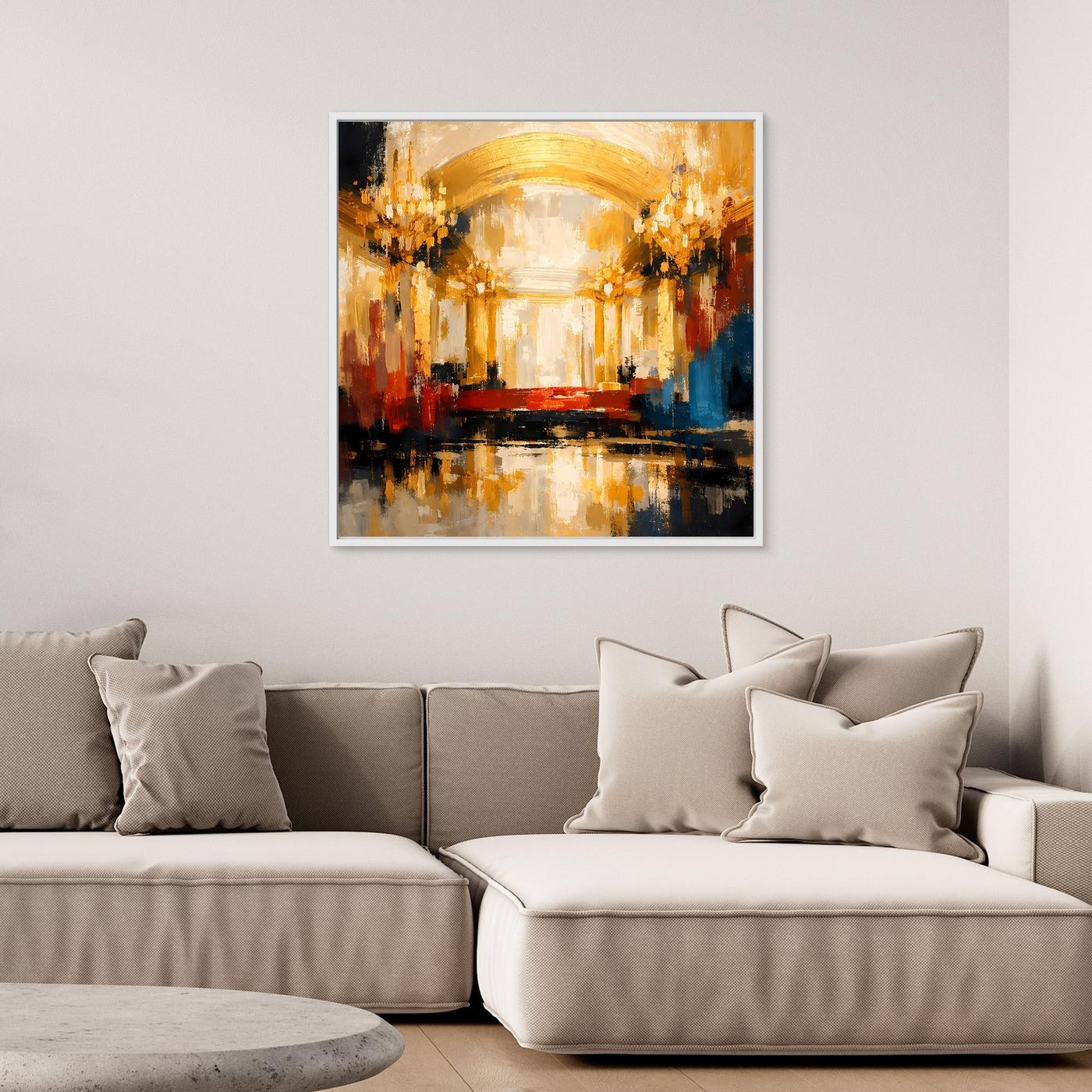 Leinwand Abstraktes Palast Saal Gemälde | Modernes Elegantes Wandbild Ballsaal Gold Rot