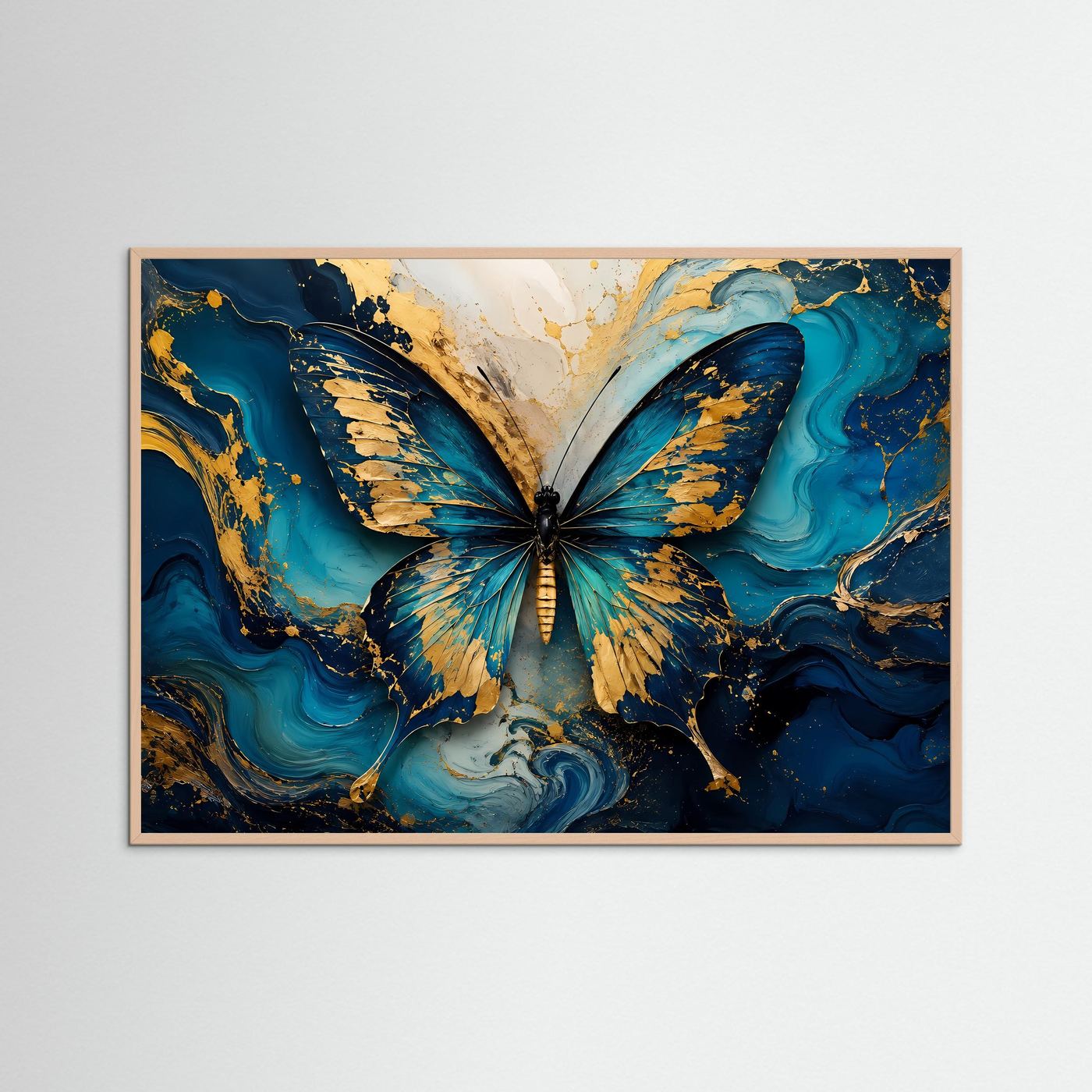 Abstrakter Schmetterling in Türkis & Gold | Luxuriöse moderne Wandkunst