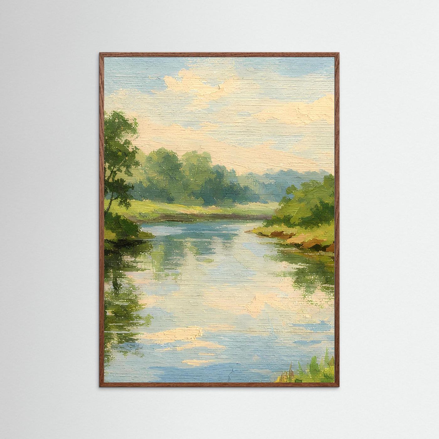 Poster Idylle am Flussufer | Klassisches Landschafts-Ölgemälde als Wandbild