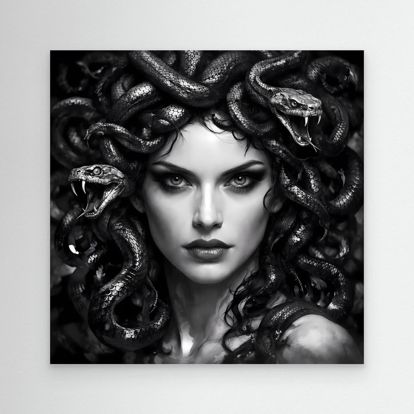 Leinwand Mystische Medusa im Schlangenkleid | Düsteres Mythologie Wandbild