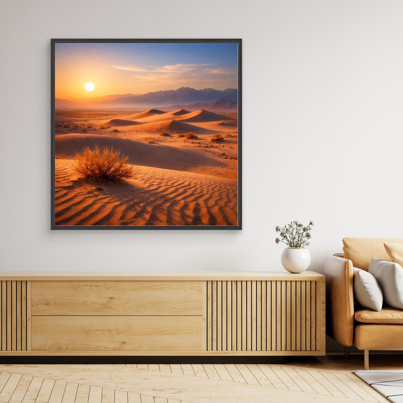 Leinwand Goldener Sonnenuntergang in der Wüste | Modernes Dünen-Landschaft Wandbild