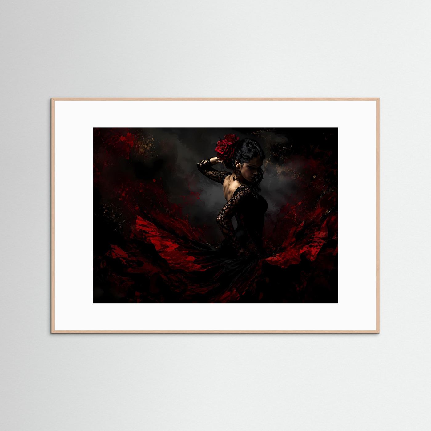 Feurige Flamenco-Tänzerin in Rot und Schwarz | Ausdrucksstarkes Kunst-Poster Hochformat
