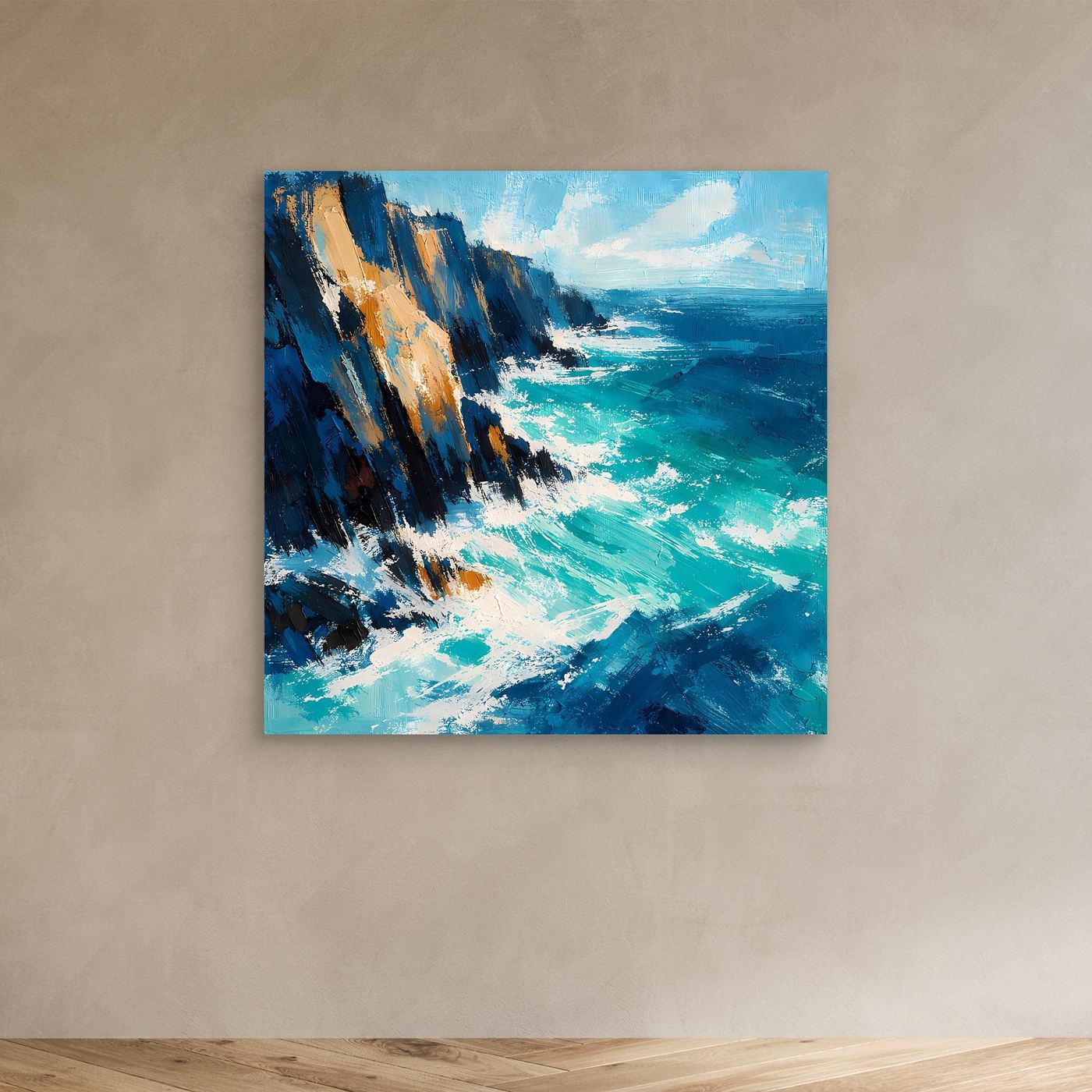 Leinwand-Wandbild abstrakte Meeresküste ohne Rahmen, blau-grünes Meer und helle Schaumkanten