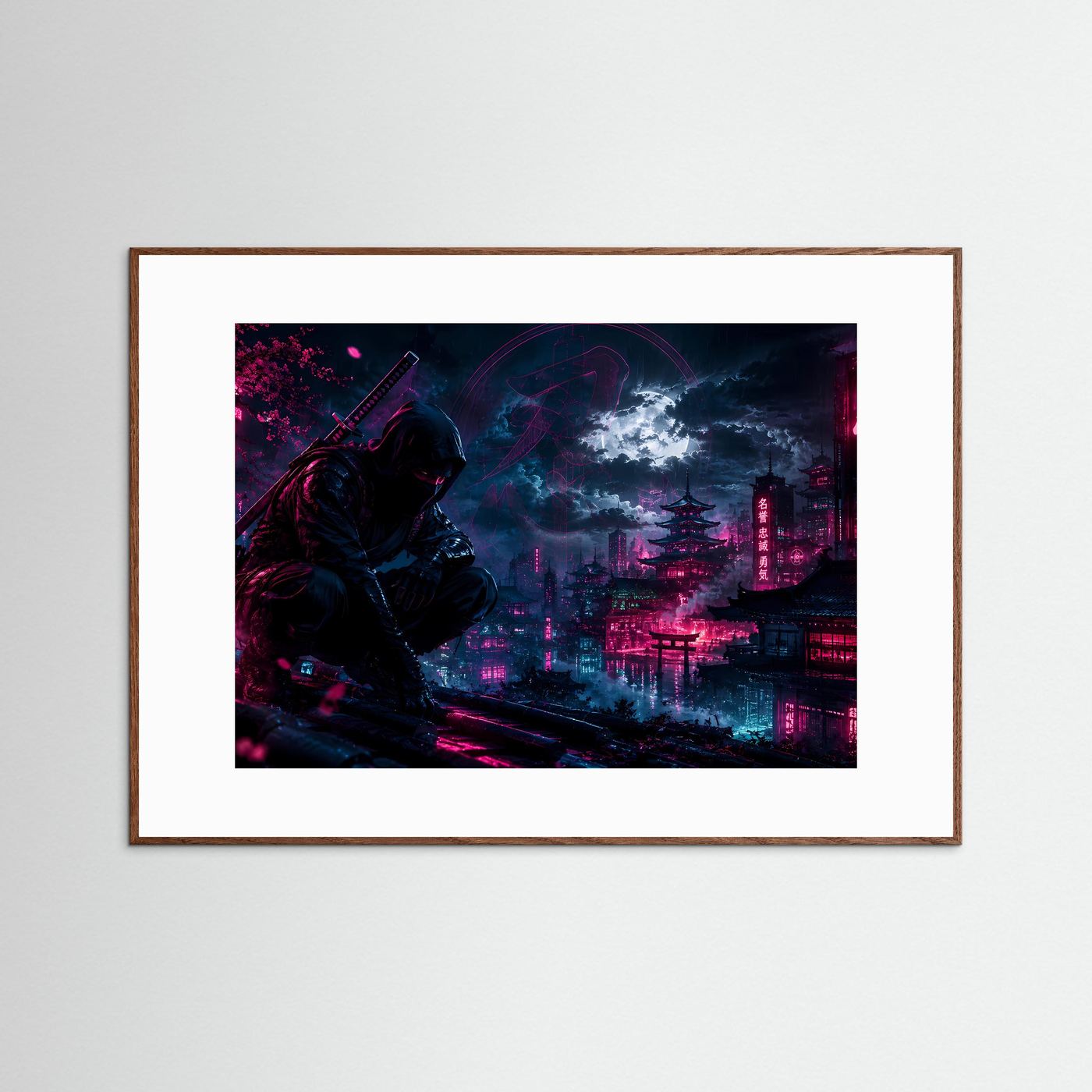 Neon Ninja bei Nacht | Futuristisches Japan in Pink & Blau