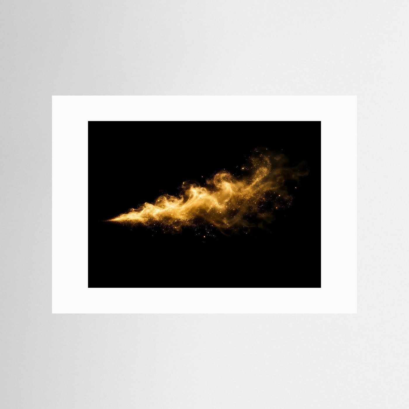Eleganter Goldstaub im Rauchwirbel | Abstraktes Luxus Poster Querformat