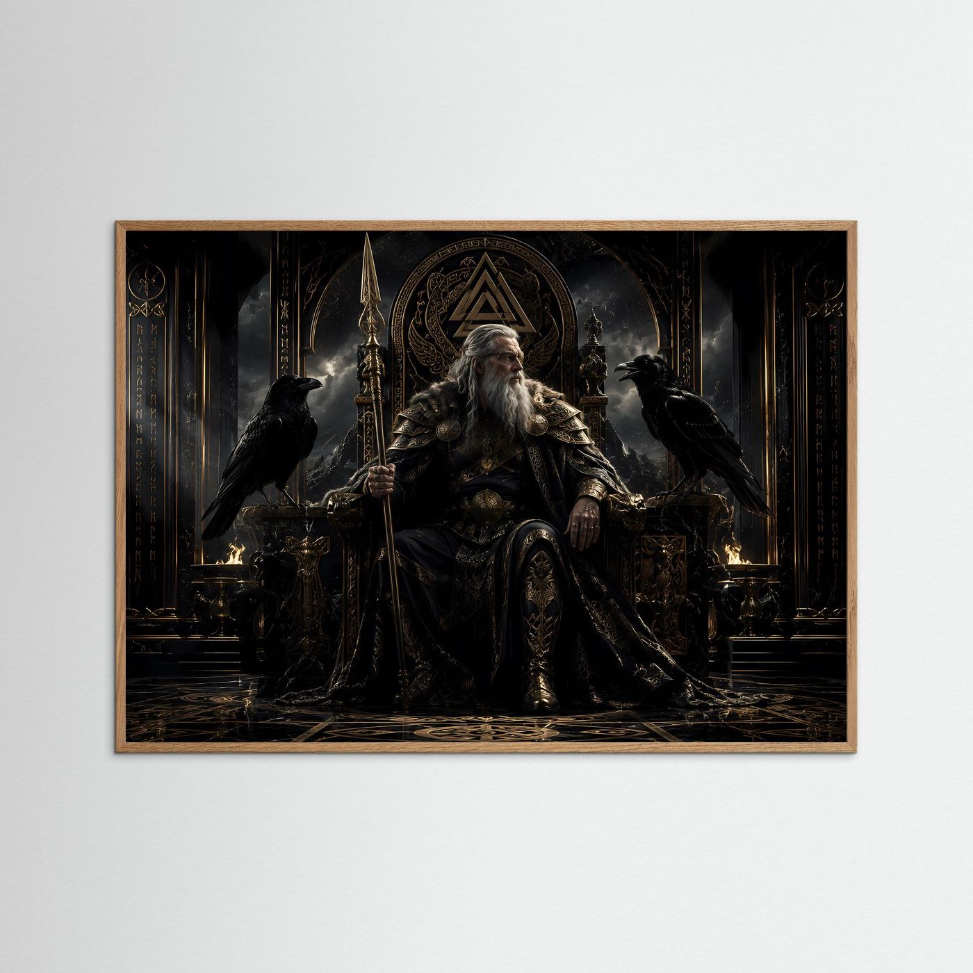 Majestätischer Odin auf dem Thron | Nordische Götter & Wikinger Poster Querformat