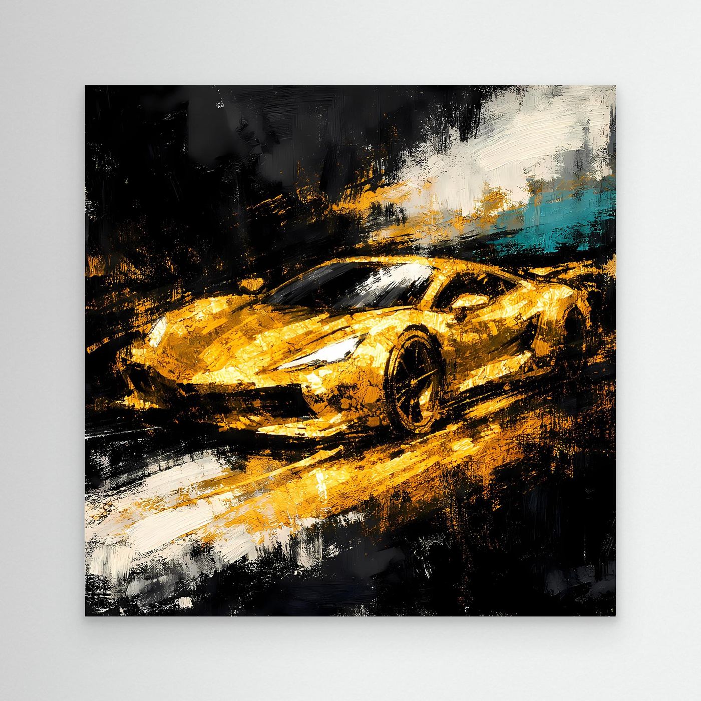 Leinwand Goldener Supersportwagen | Modernes Abstraktes Rennsport Wandbild
