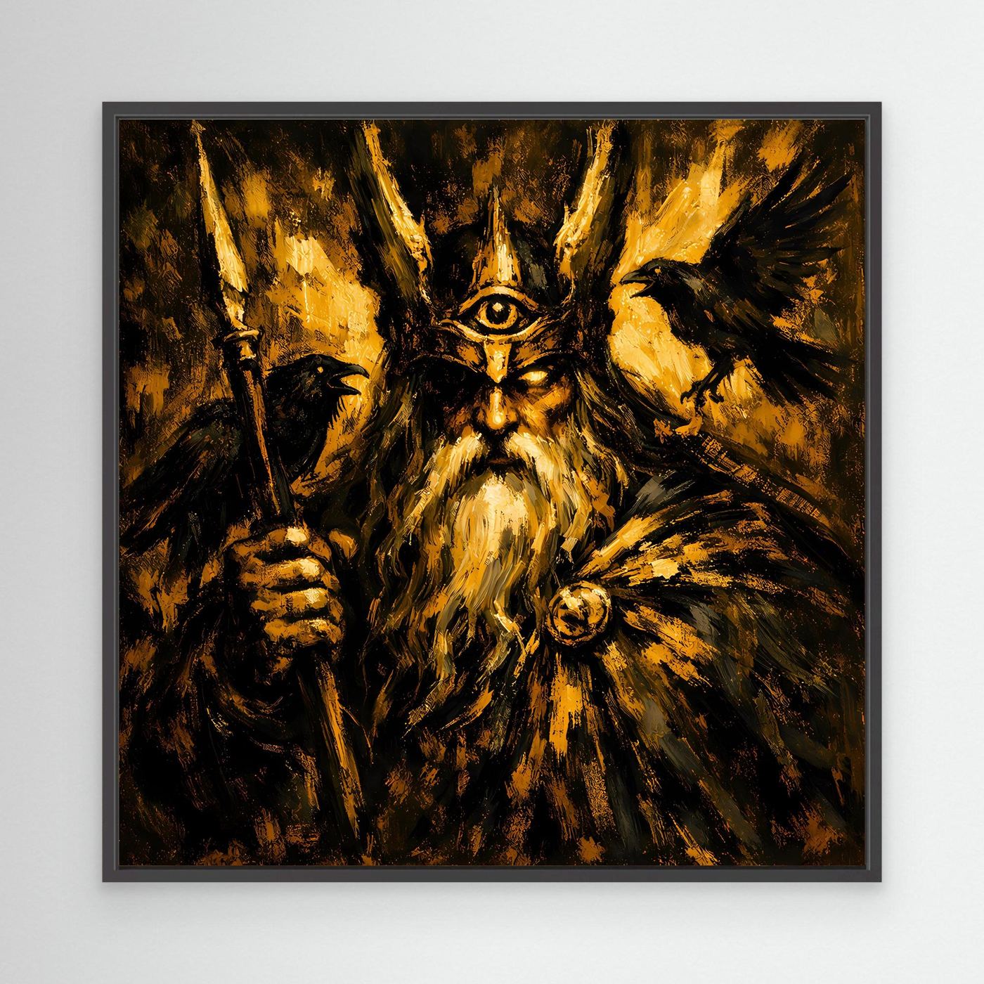 Leinwand Mythischer Allvater Odin in Goldoptik | Abstraktes Wikinger Götter Wandbild