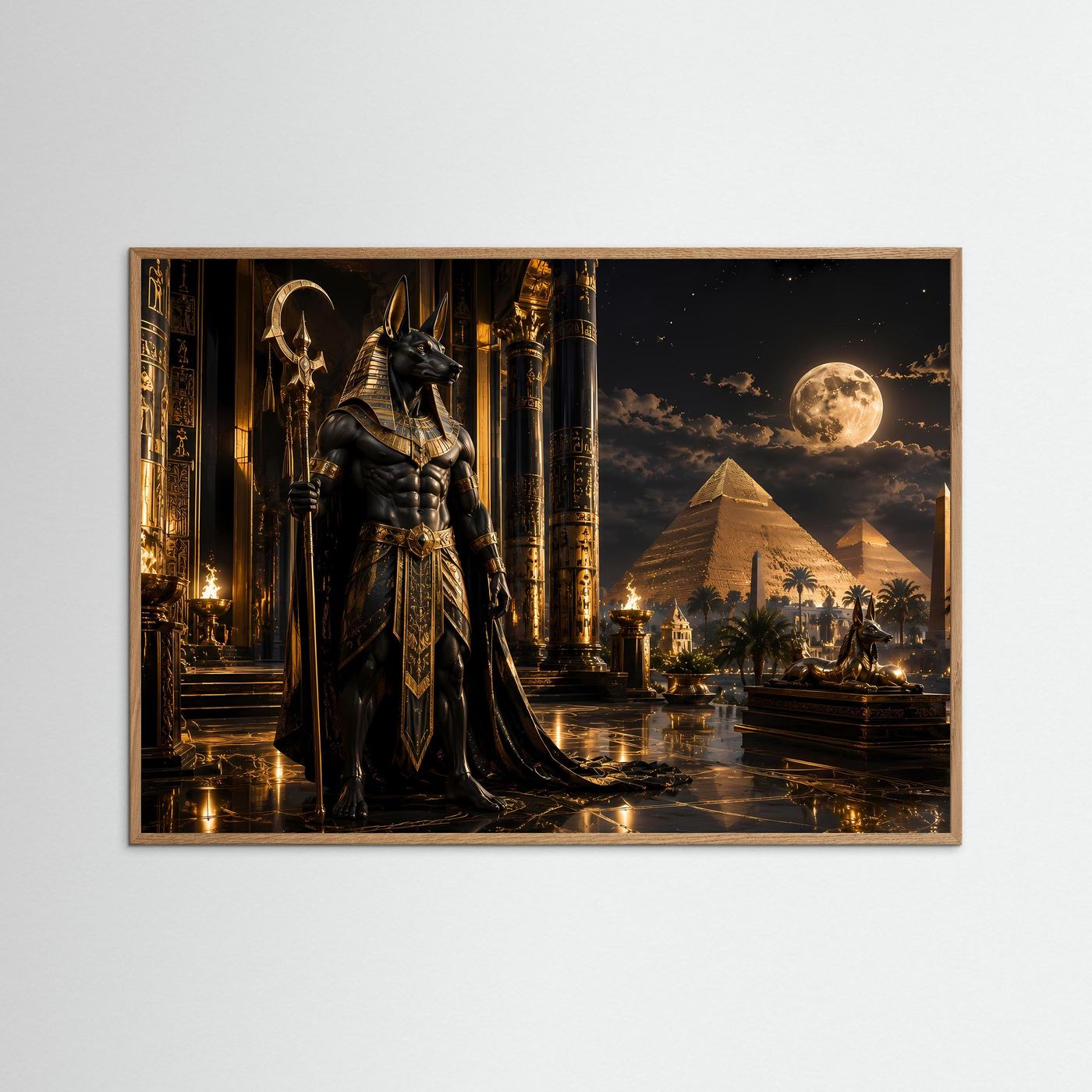 Majestätischer Anubis vor Pyramiden | Ägyptische Götter & Mystik Poster Querformat