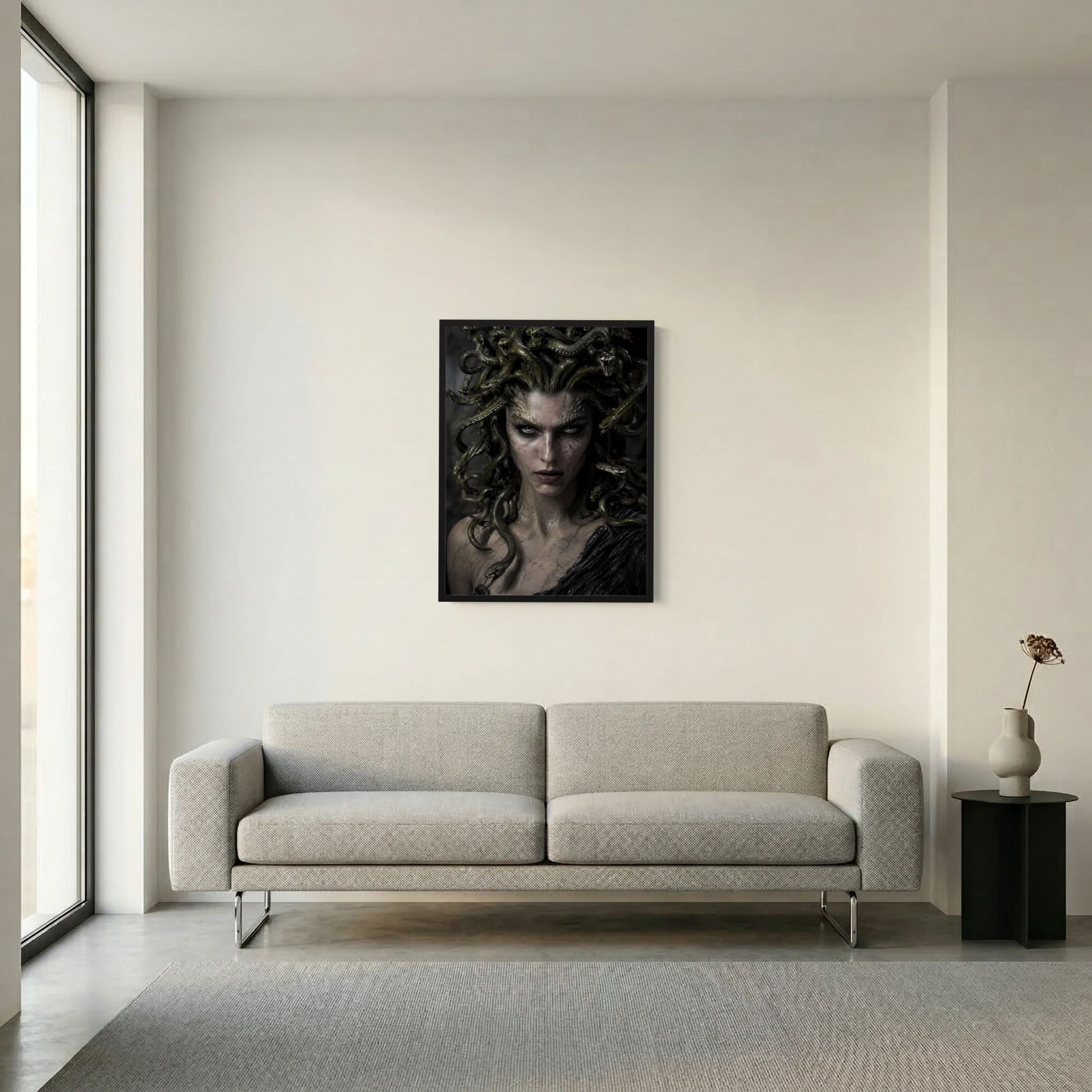 Medusa-Poster im schwarzen Rahmen: Gesicht mit Schlangenhaaren