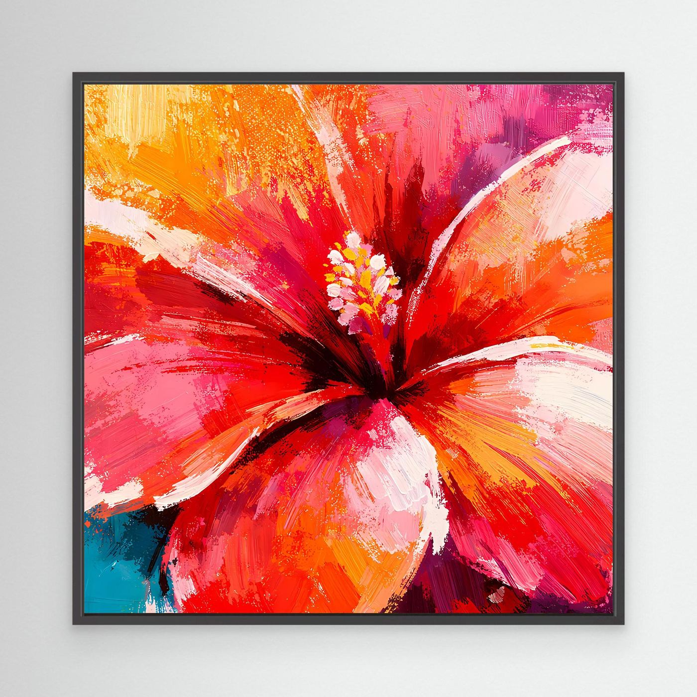 Leinwand Abstraktes Hibiskus Blütenbild | Modernes Tropen Wandbild Rot Pink