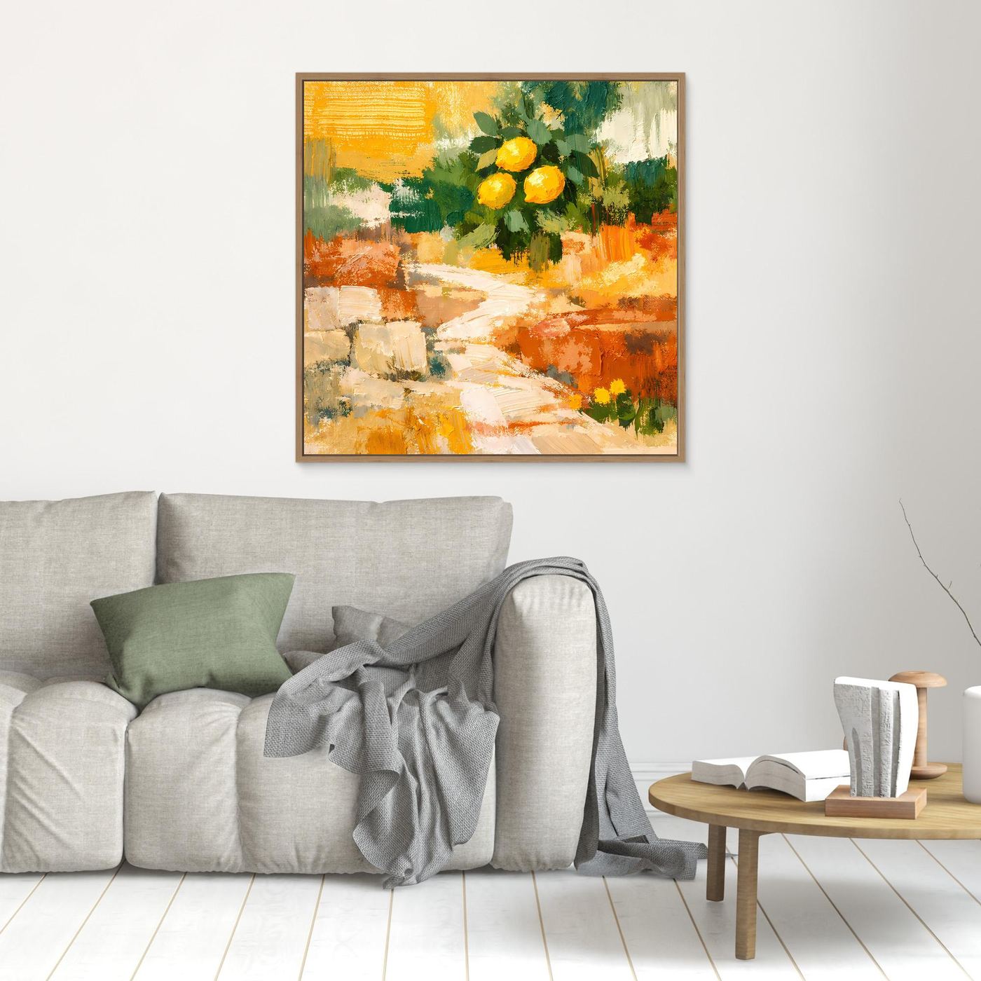 Leinwand Mediterraner Zitronenzweig im Sonnenlicht | Abstraktes Stillleben Wandbild