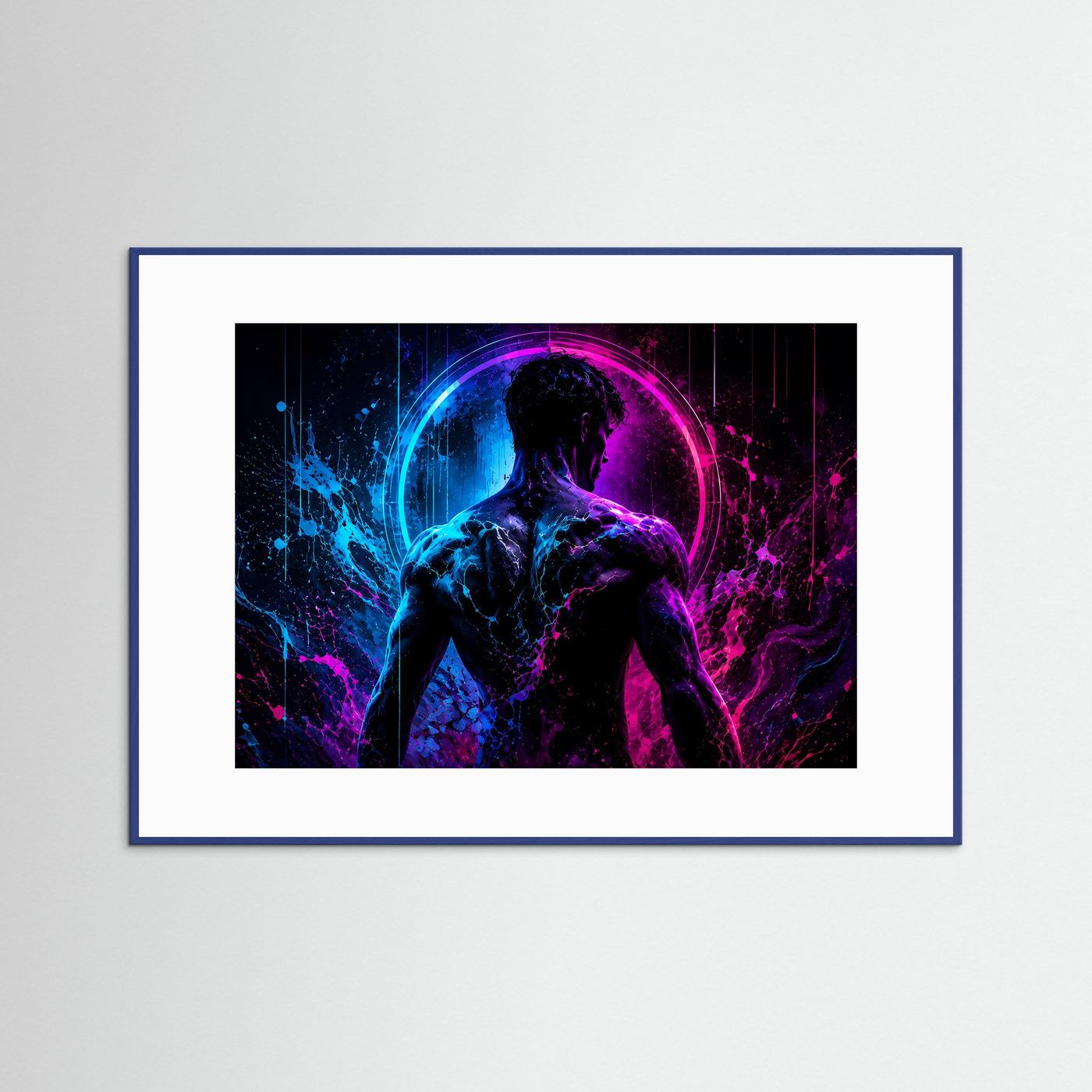 Neon Männer Silhouette in Blau & Pink | Moderne abstrakte Body Art
