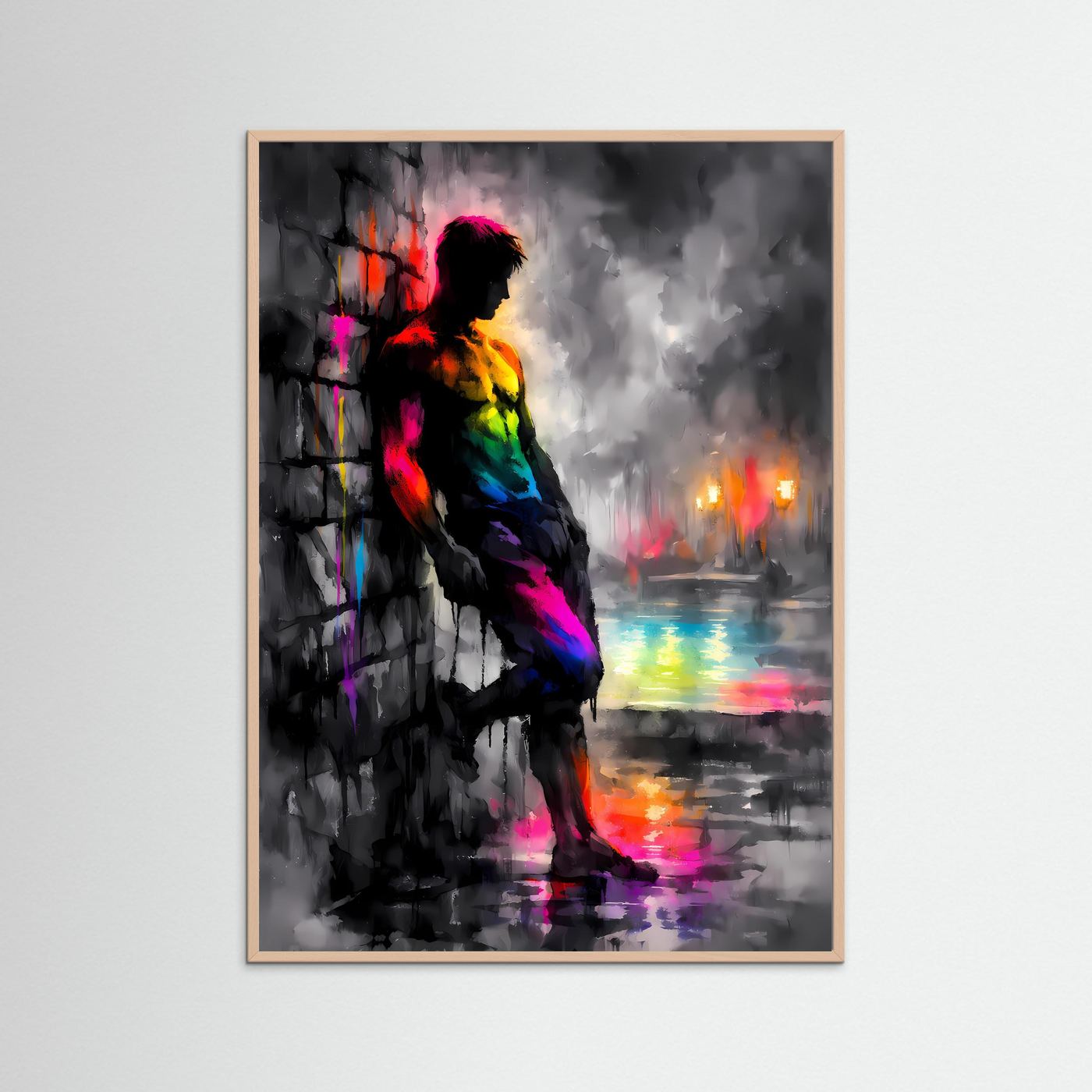 Licht in der Dunkelheit | Modernes Regenbogen Silhouette Poster | Abstraktes Kunstposter Hochformat