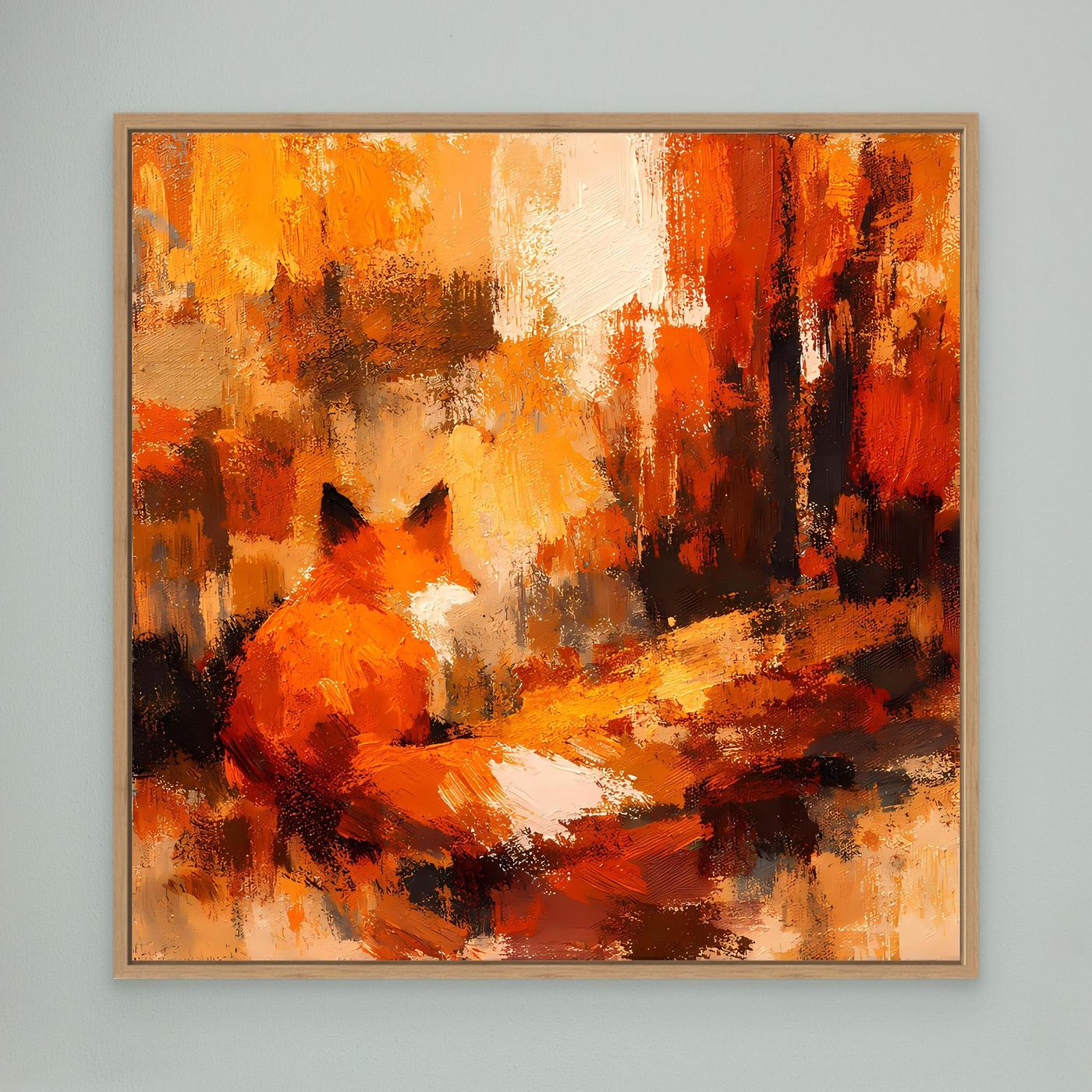 Premium Leinwand Abstrakter Fuchs im Wald | Modernes Kunst Poster Herbstliche Wanddeko