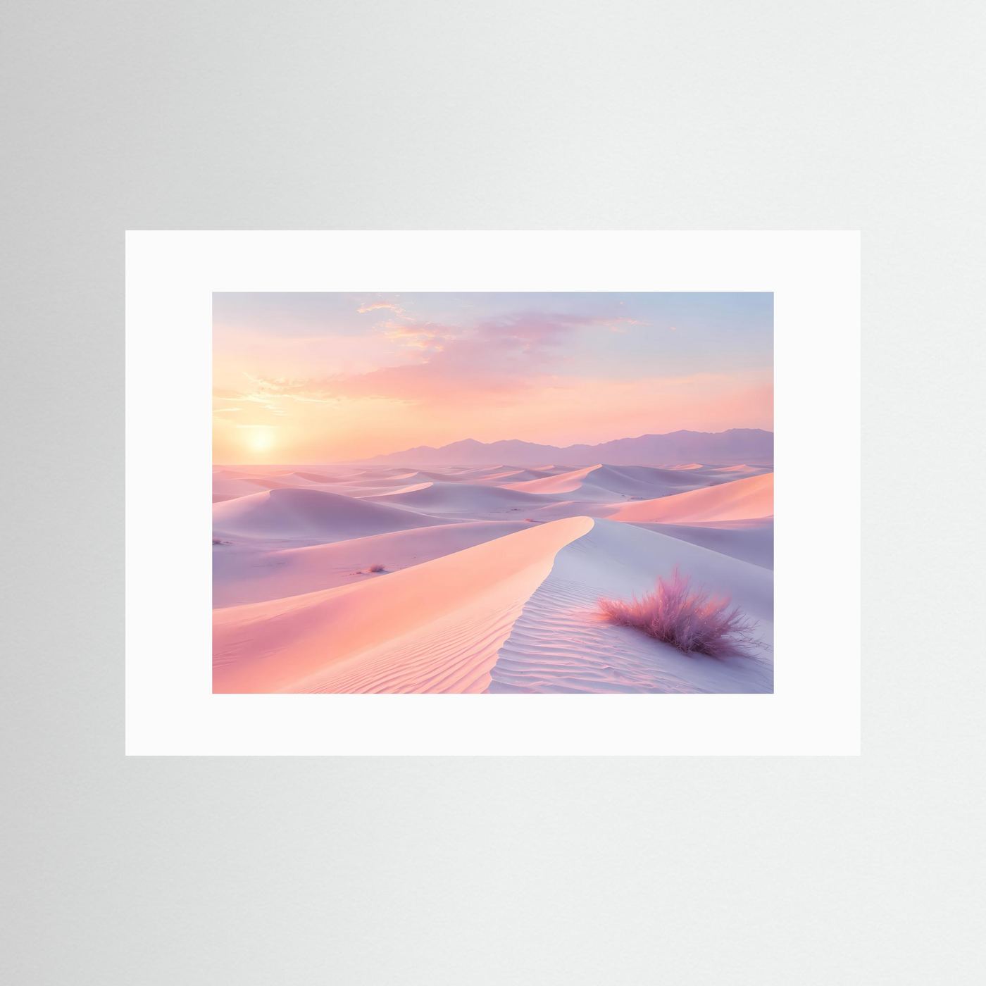 Pastell Wüste Sonnenaufgang | Rosa Sanddünen Wandbild | Minimalistische Wüstenlandschaft | Modernes Leinwandbild | Premium Poster