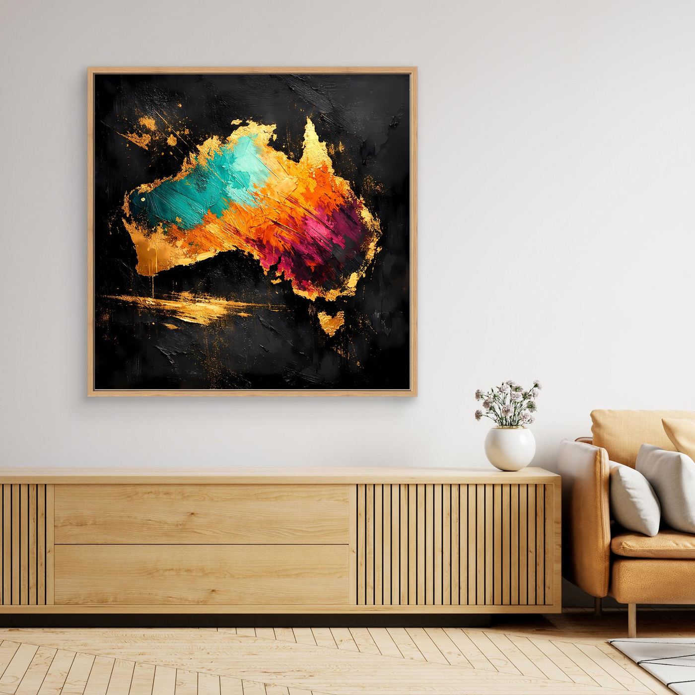 Leinwand Abstrakte Australien Karte in Gold und Türkis | Modernes Kontinent Wandbild