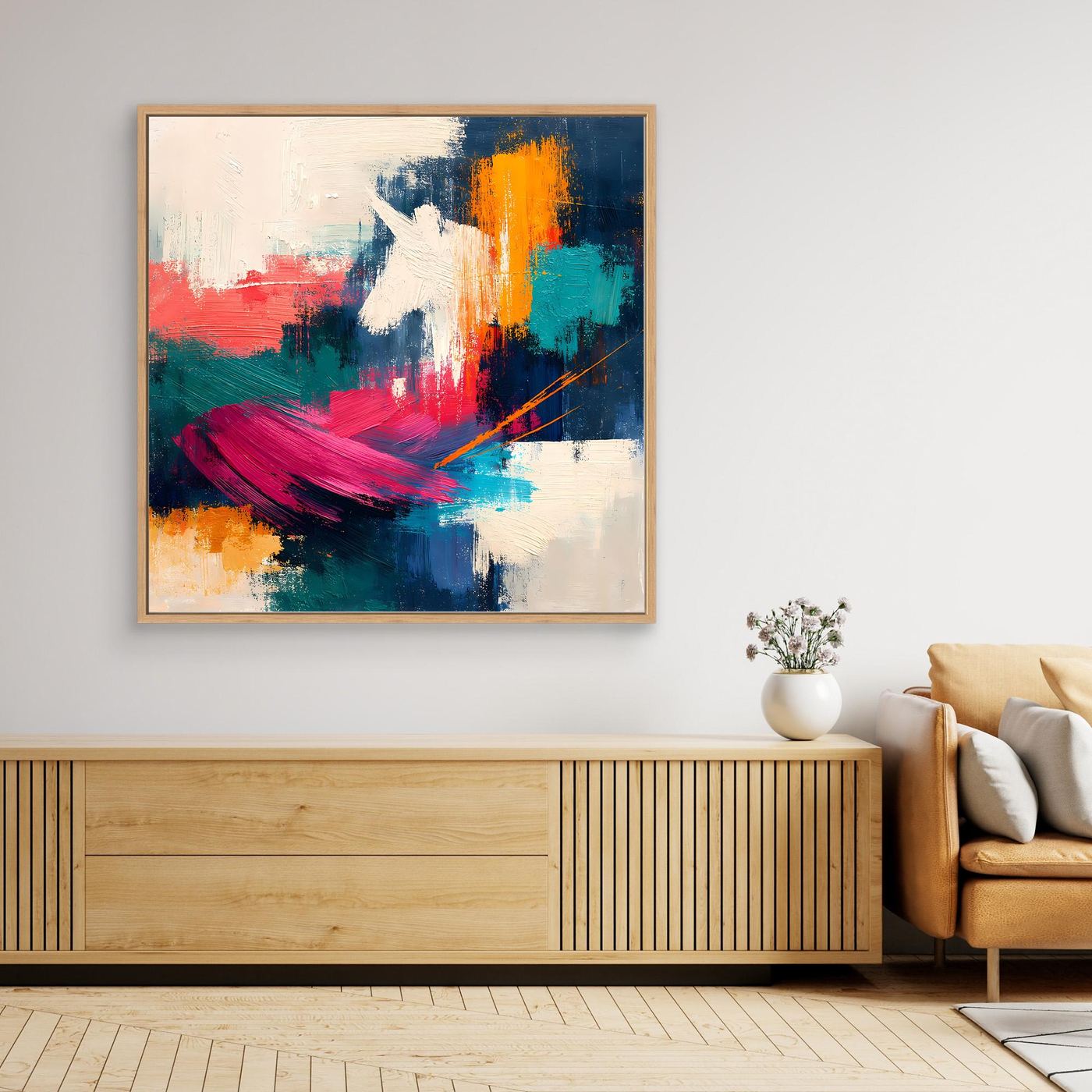 Leinwand Mystisches Einhorn im Farbenmeer | Abstraktes Fantasy Wandbild