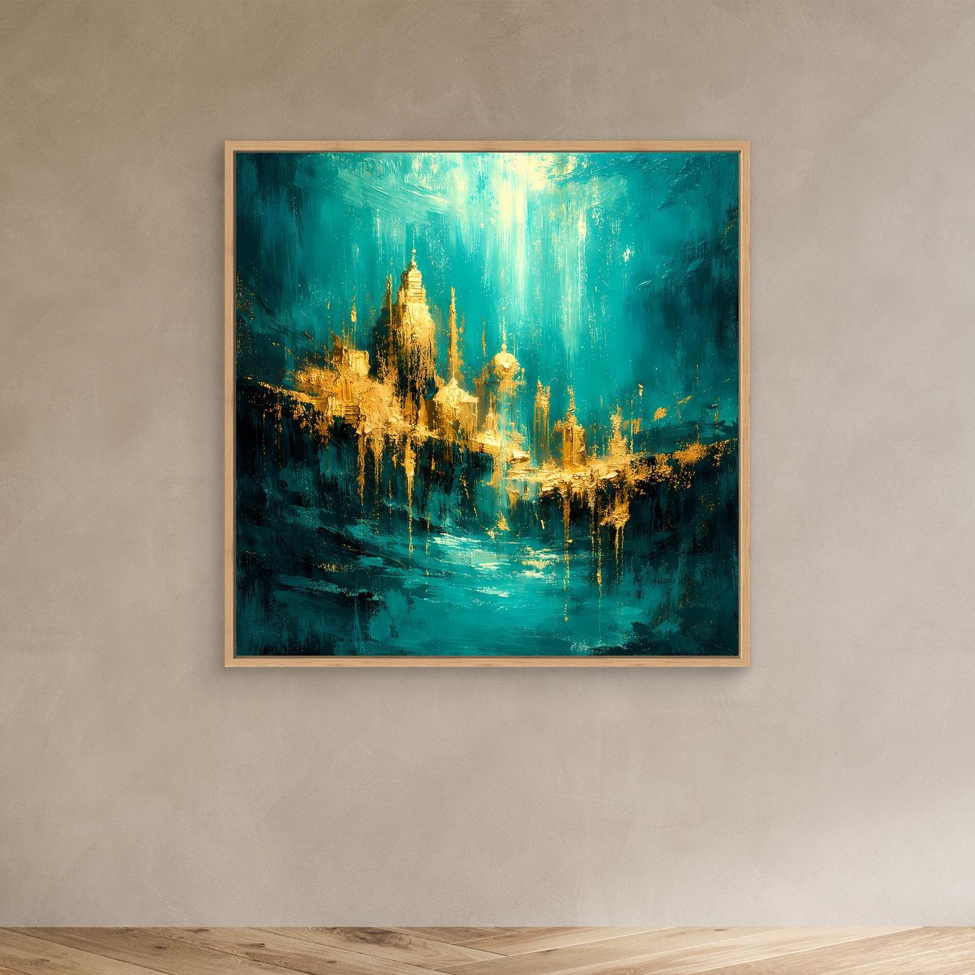 Leinwand Magische Goldene Stadt Atlantis | Abstraktes Unterwasser Wandbild