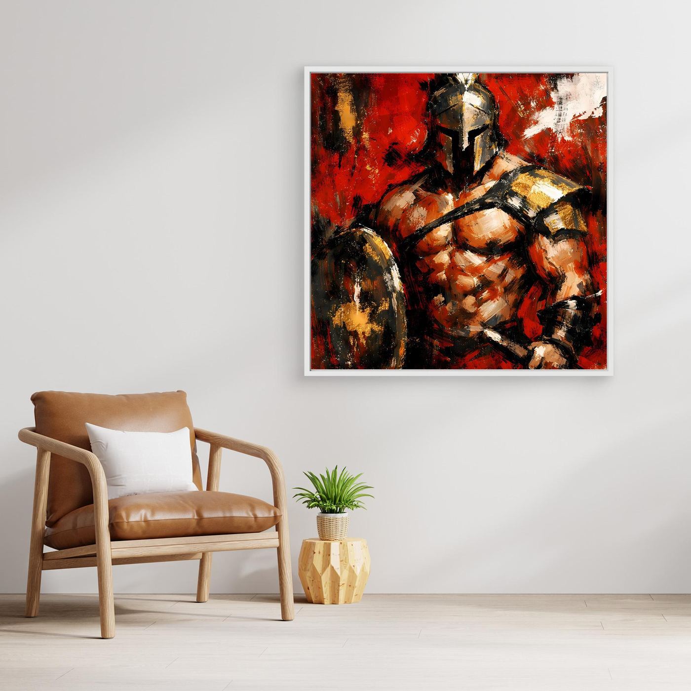 Leinwand Legendärer Spartaner in Rot | Abstraktes Krieger Wandbild Gold