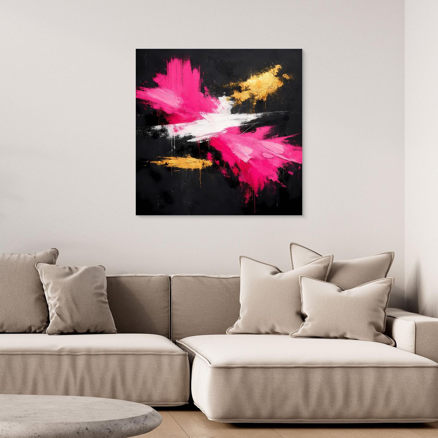 Leinwand Abstraktes Farbfeuerwerk in Pink & Gold | Modernes Acryl-Stil Wandbild