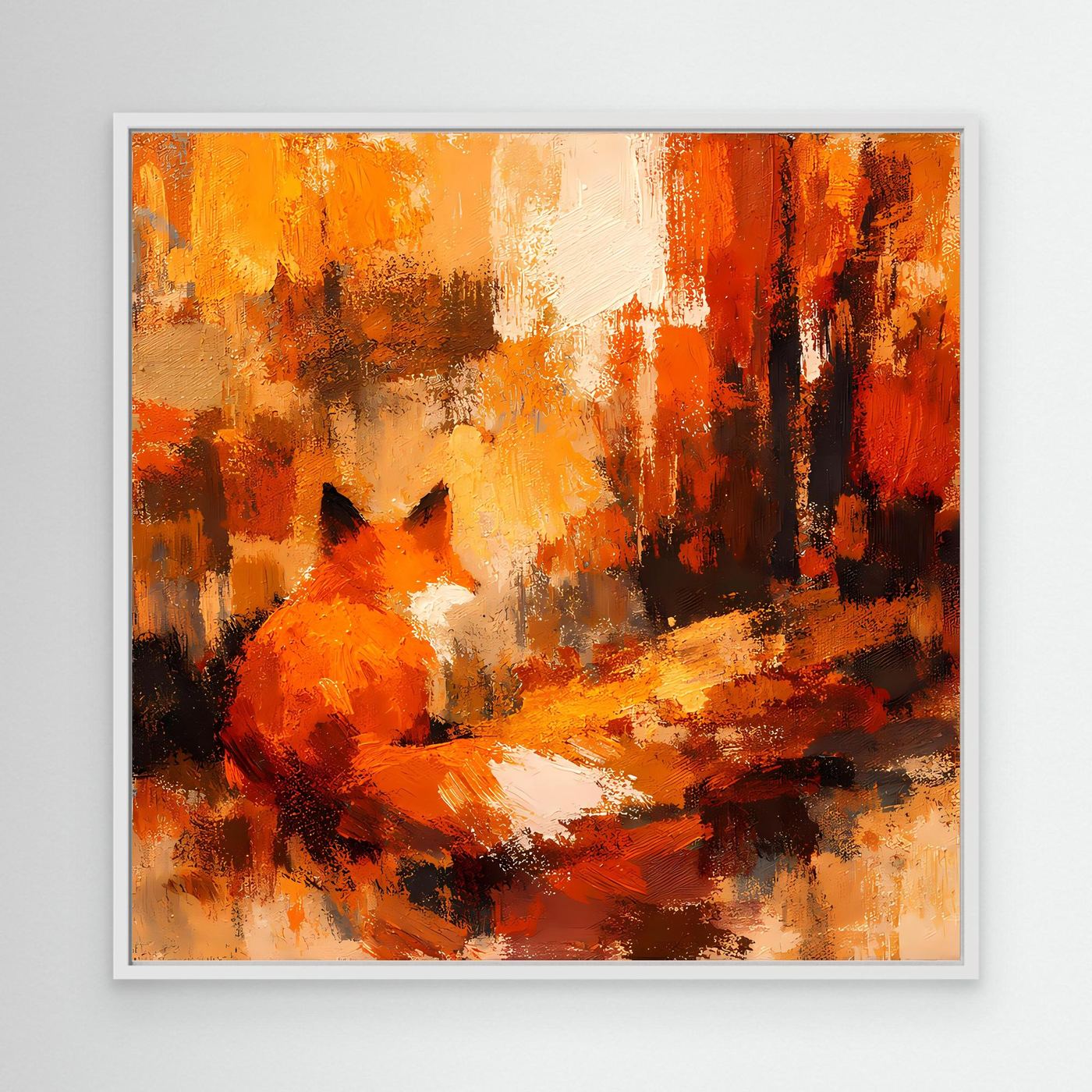 Premium Leinwand Abstrakter Fuchs im Wald | Modernes Kunst Poster Herbstliche Wanddeko