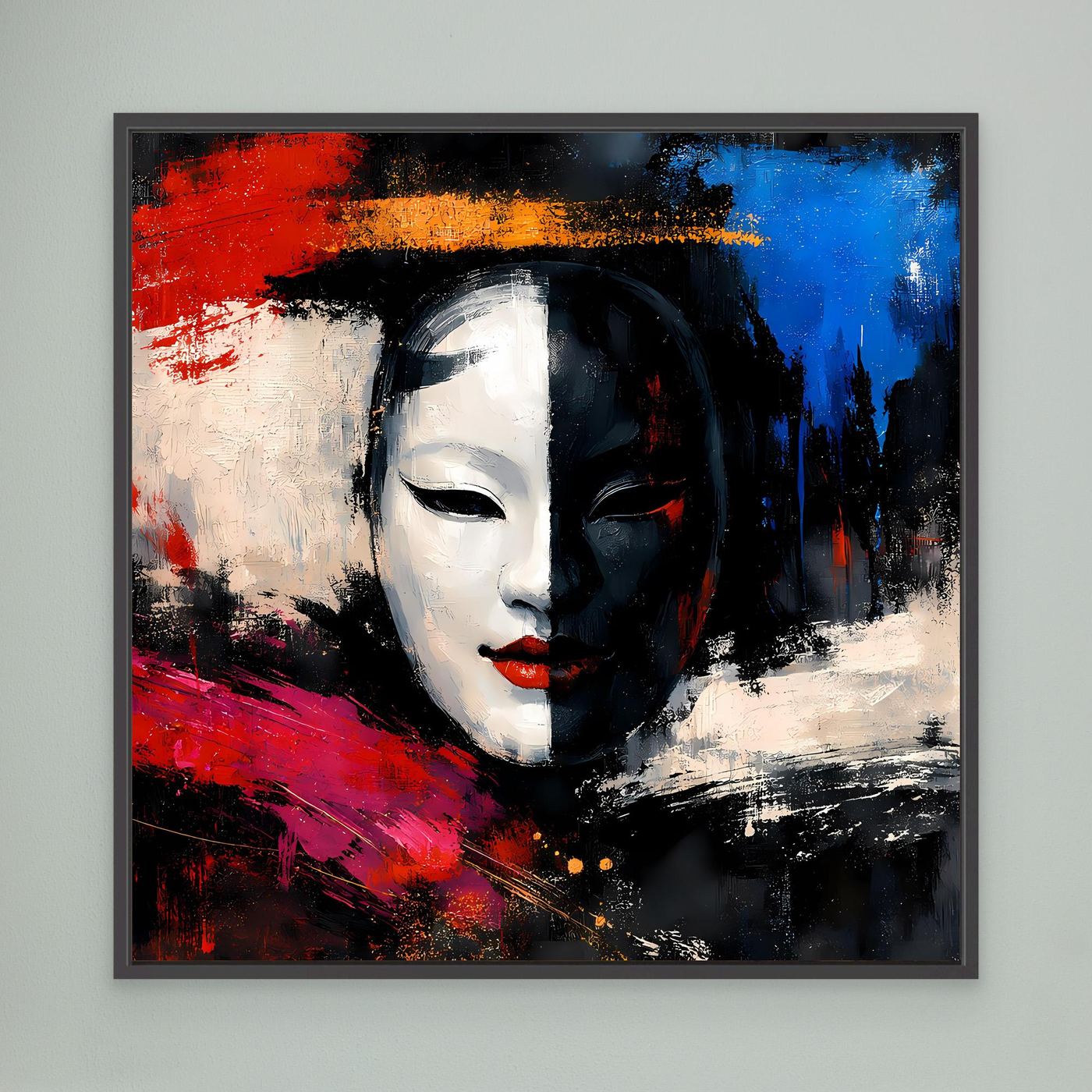 Leinwand Geisha-Maske im Pop-Art-Stil | Modernes Abstraktes Wandbild